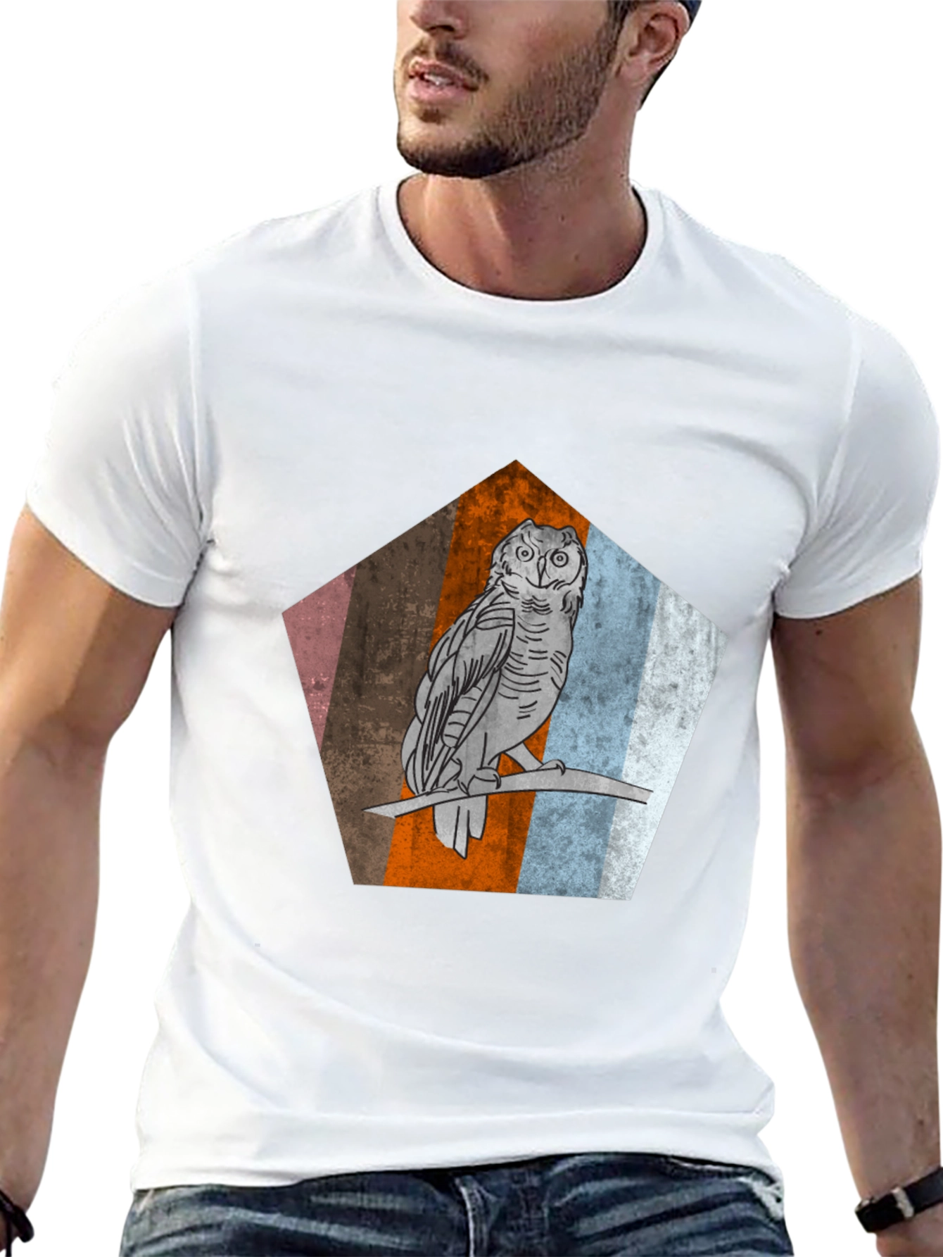 Owl Graphic Print Mens Black T-Shirt