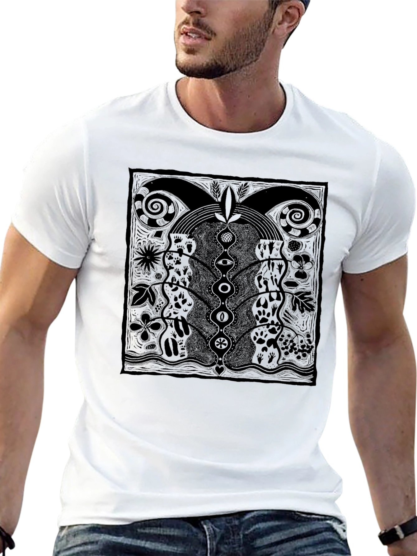 Unique Graphic Print Tee - Black Cotton Comfort