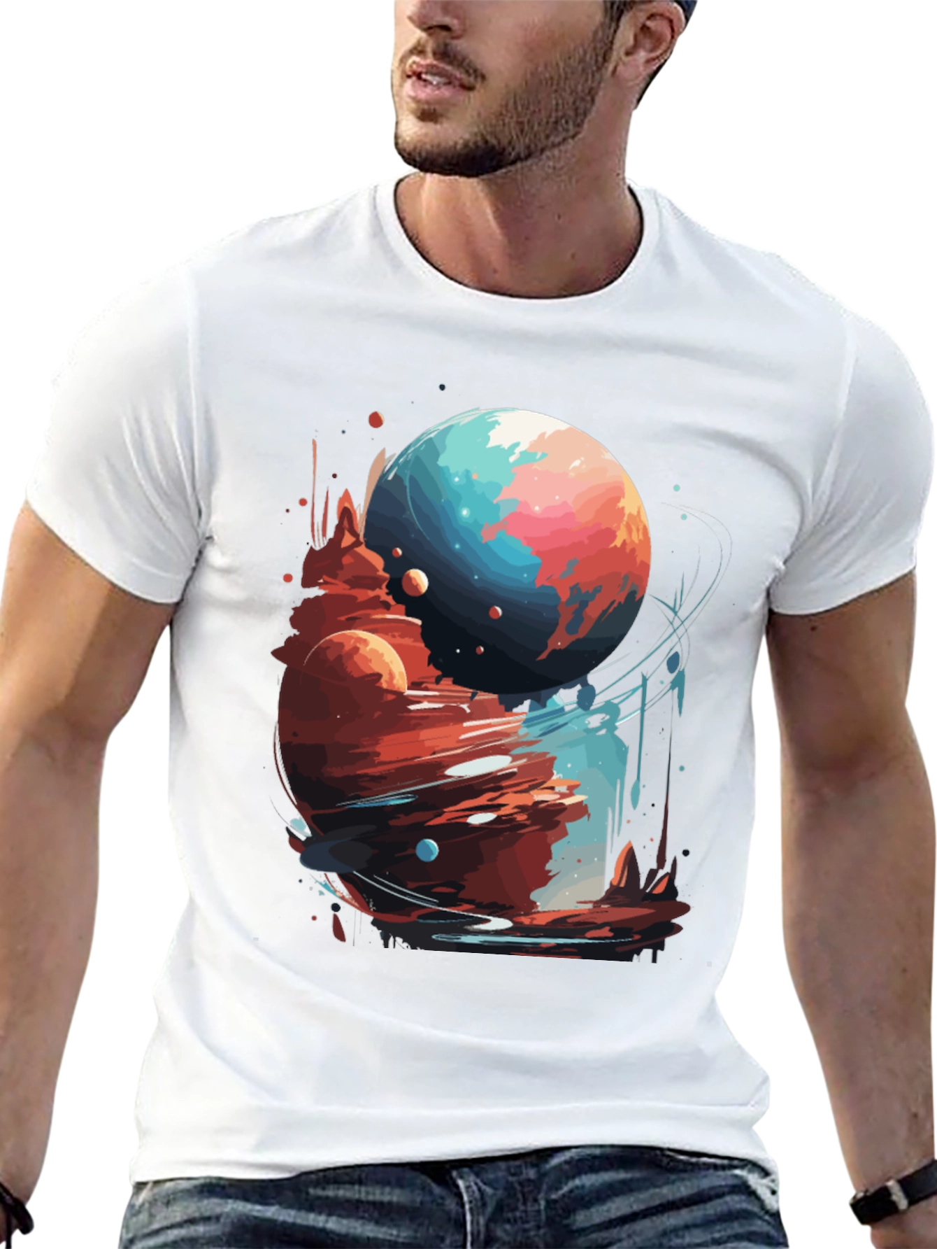Cosmic Planet Graphic Tee - Stylish Black T-Shirt