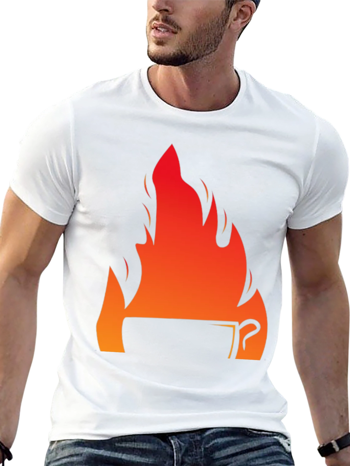 Fiery Coffee Cup Graphic T-Shirt - Black