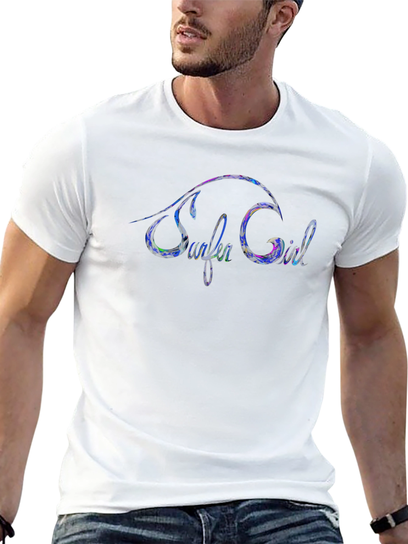 Surfer Girl Graphic Print Black Tee
