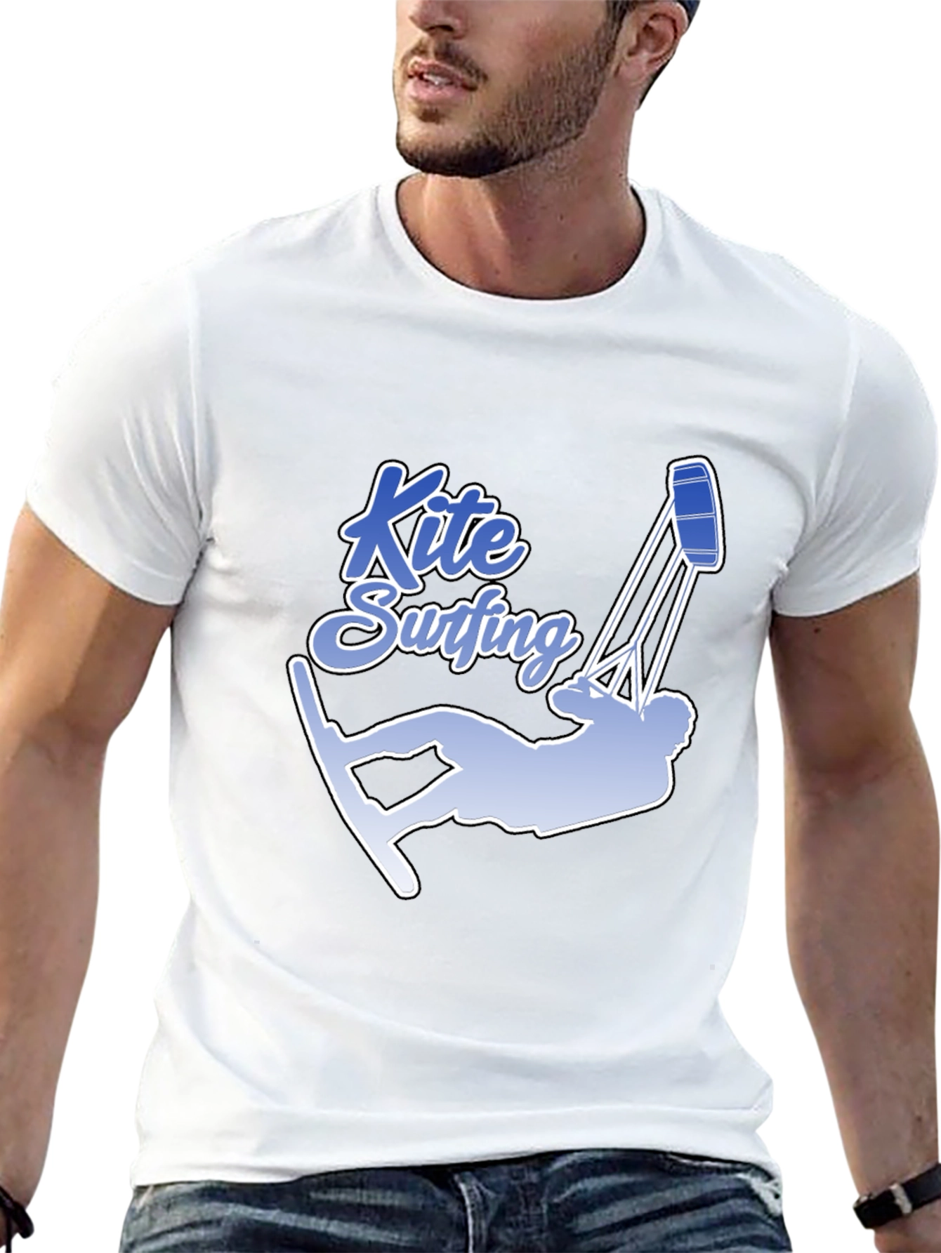 Kite Surfing Graphic Tee - Black Cotton T-Shirt