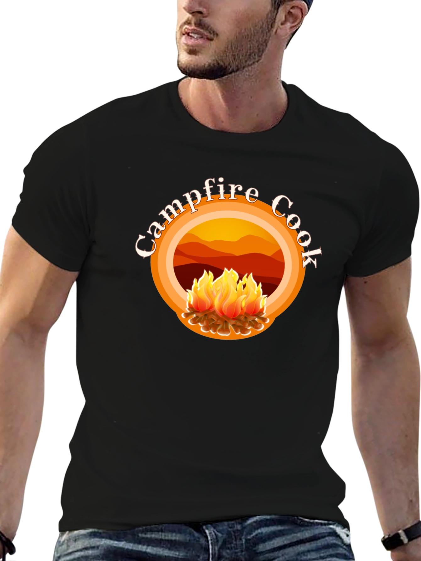 Campfire Cook Graphic Tee - Black Cotton T-Shirt