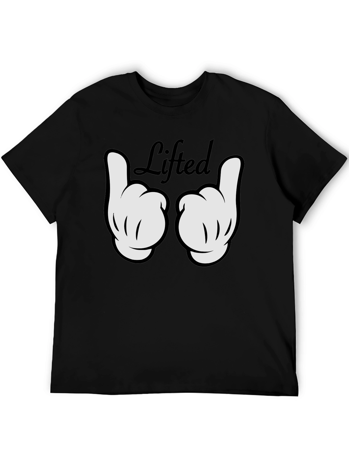 Lifted Cartoon Hand Gesture Black T-Shirt
