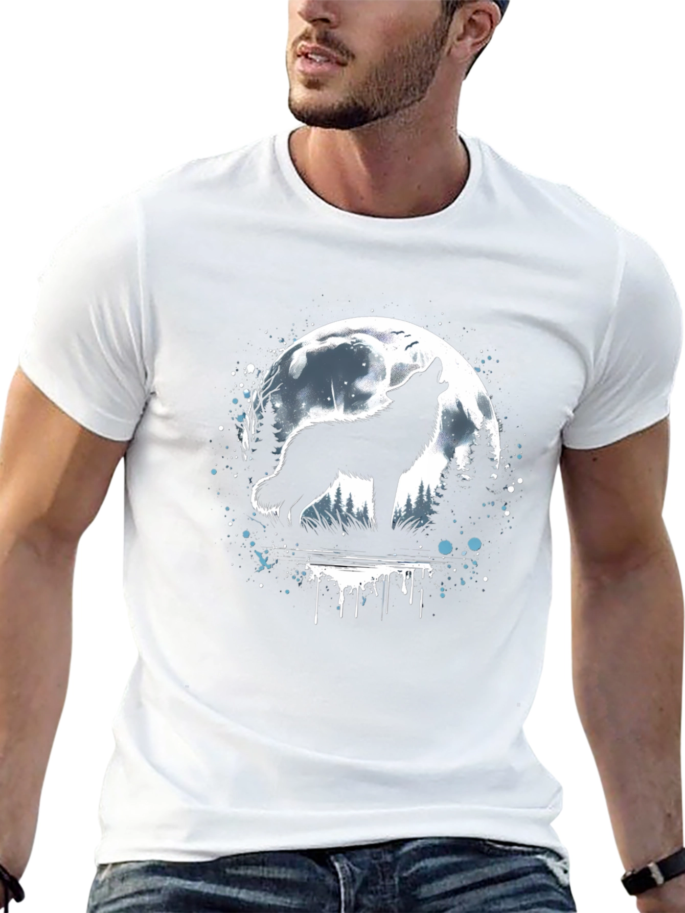 Wolf Howling at Moon Graphic T-Shirt