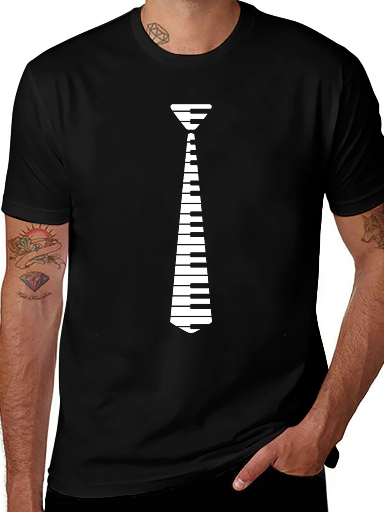 Piano Tie Graphic T-Shirt - Musician Novelty Tee