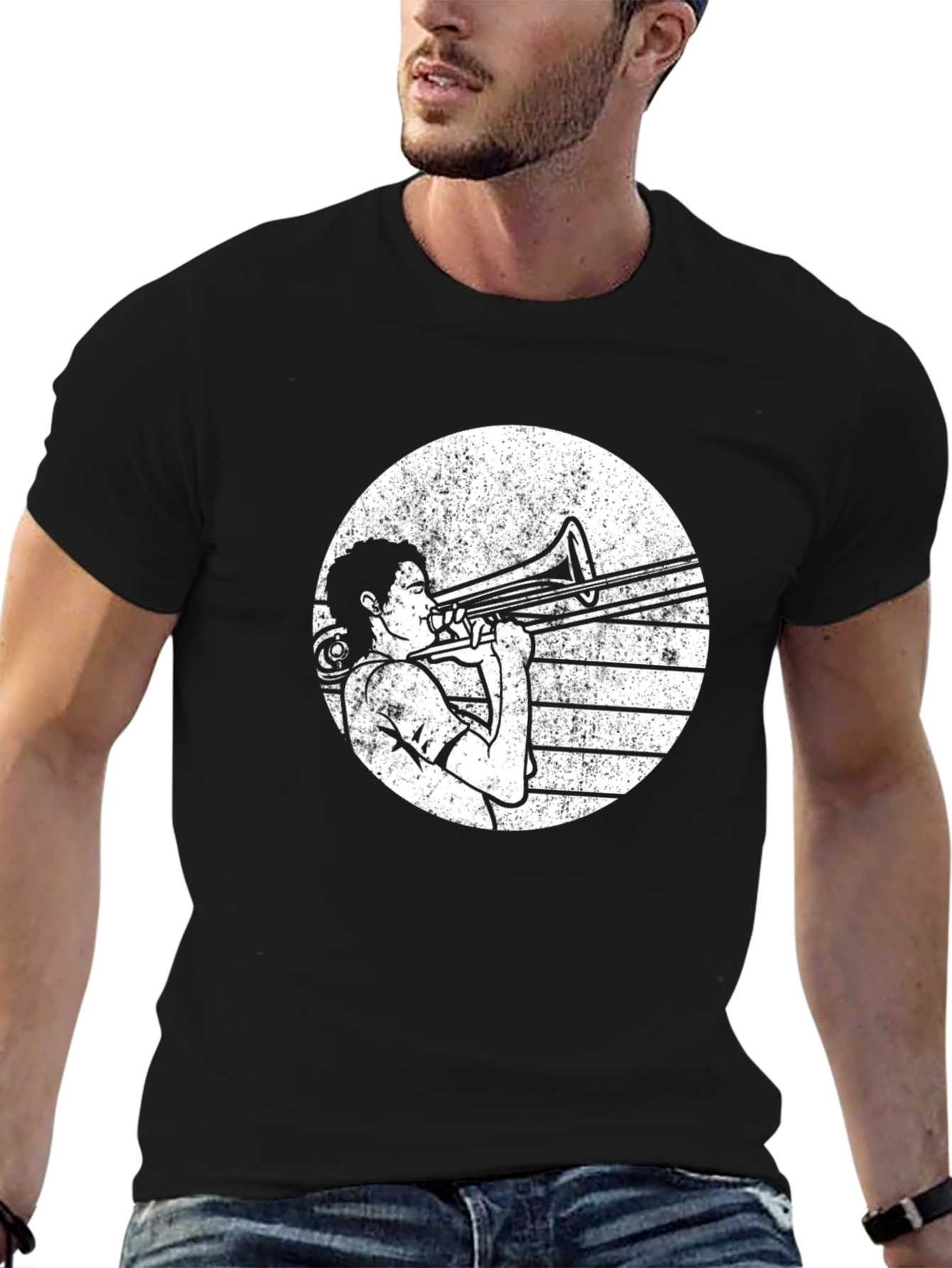 Trombone Player Graphic Tee - Black Cotton T-Shirt