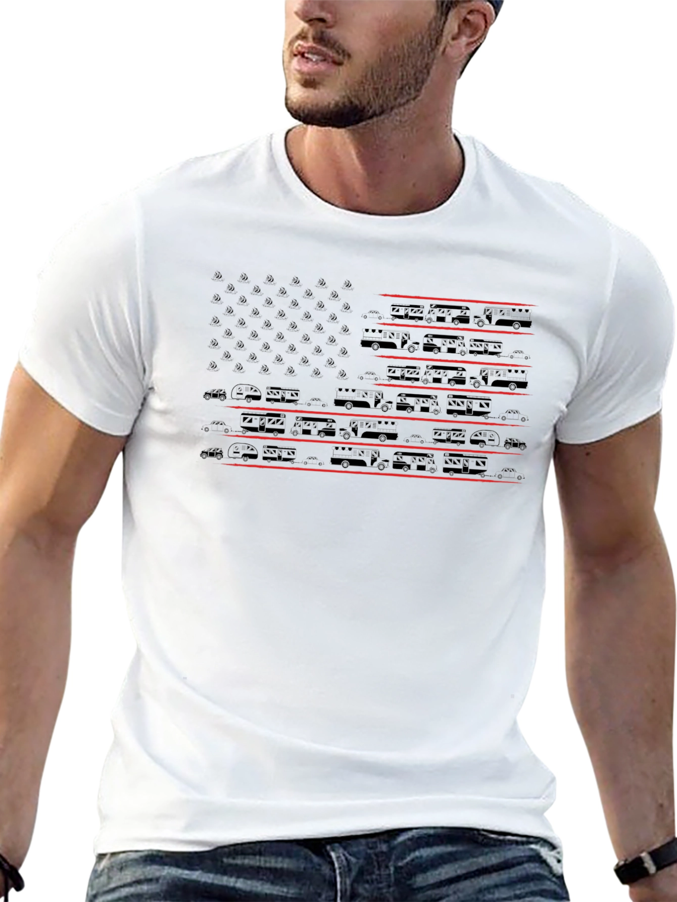 Camping RV American Flag T-Shirt
