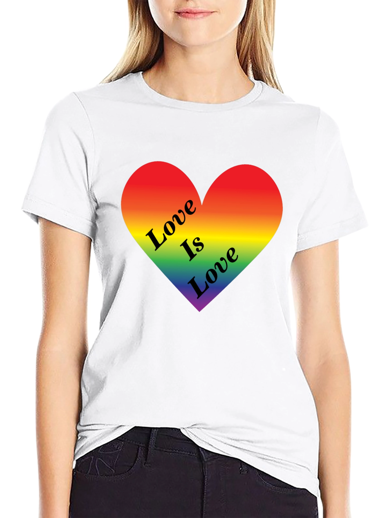 Love is Love Rainbow Heart Black T-Shirt