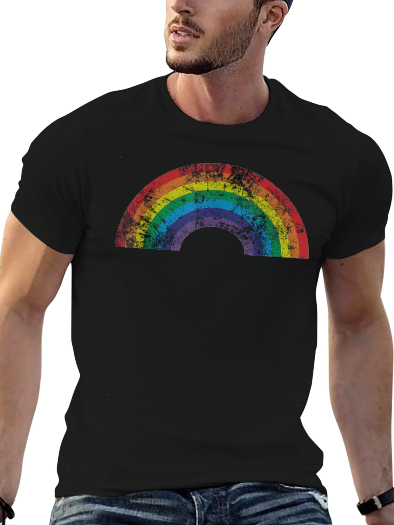 Retro Rainbow Graphic Tee - Distressed Pride Shirt