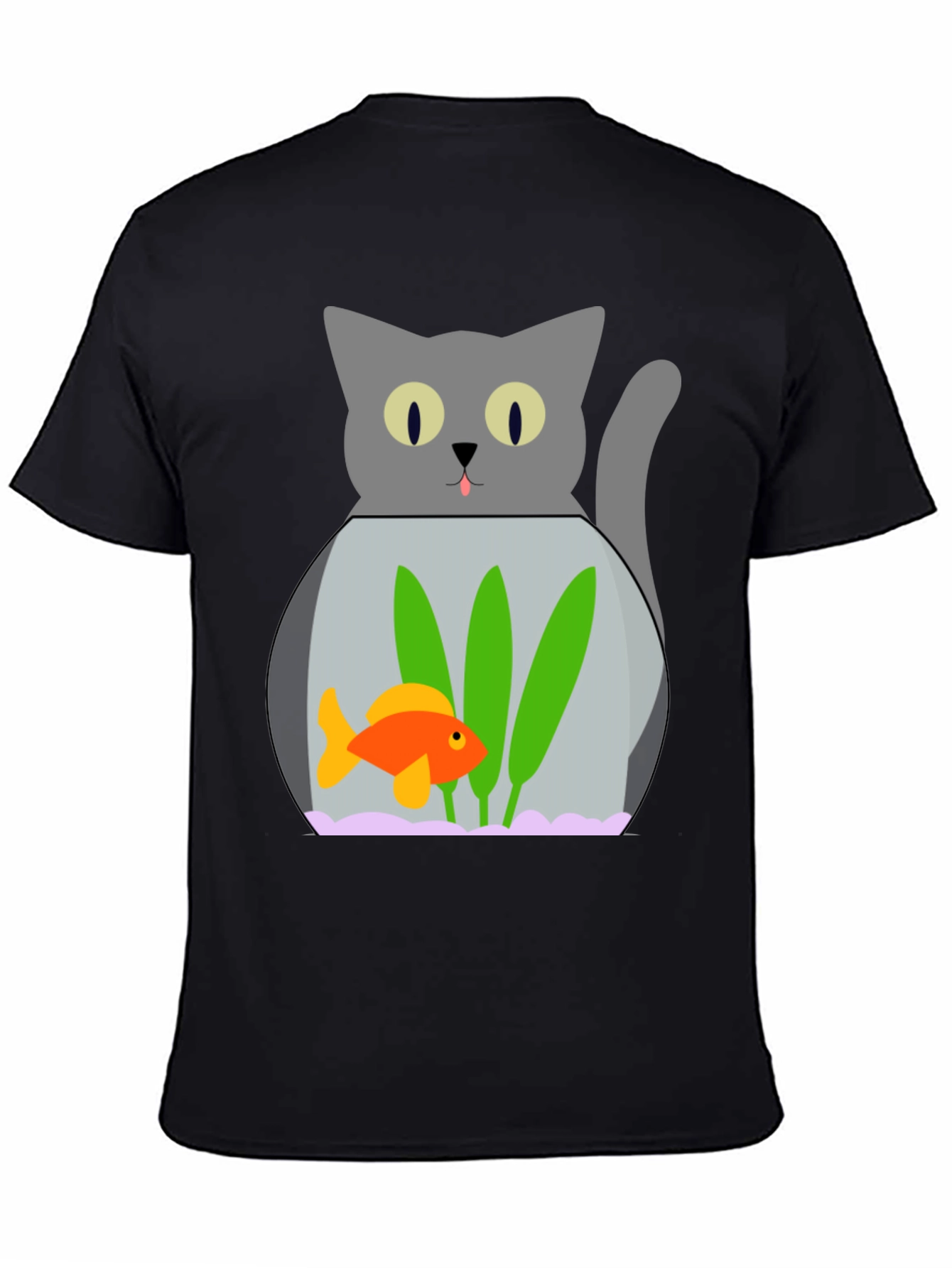 Cat & Goldfish Bowl Graphic T-Shirt - Novelty Tee