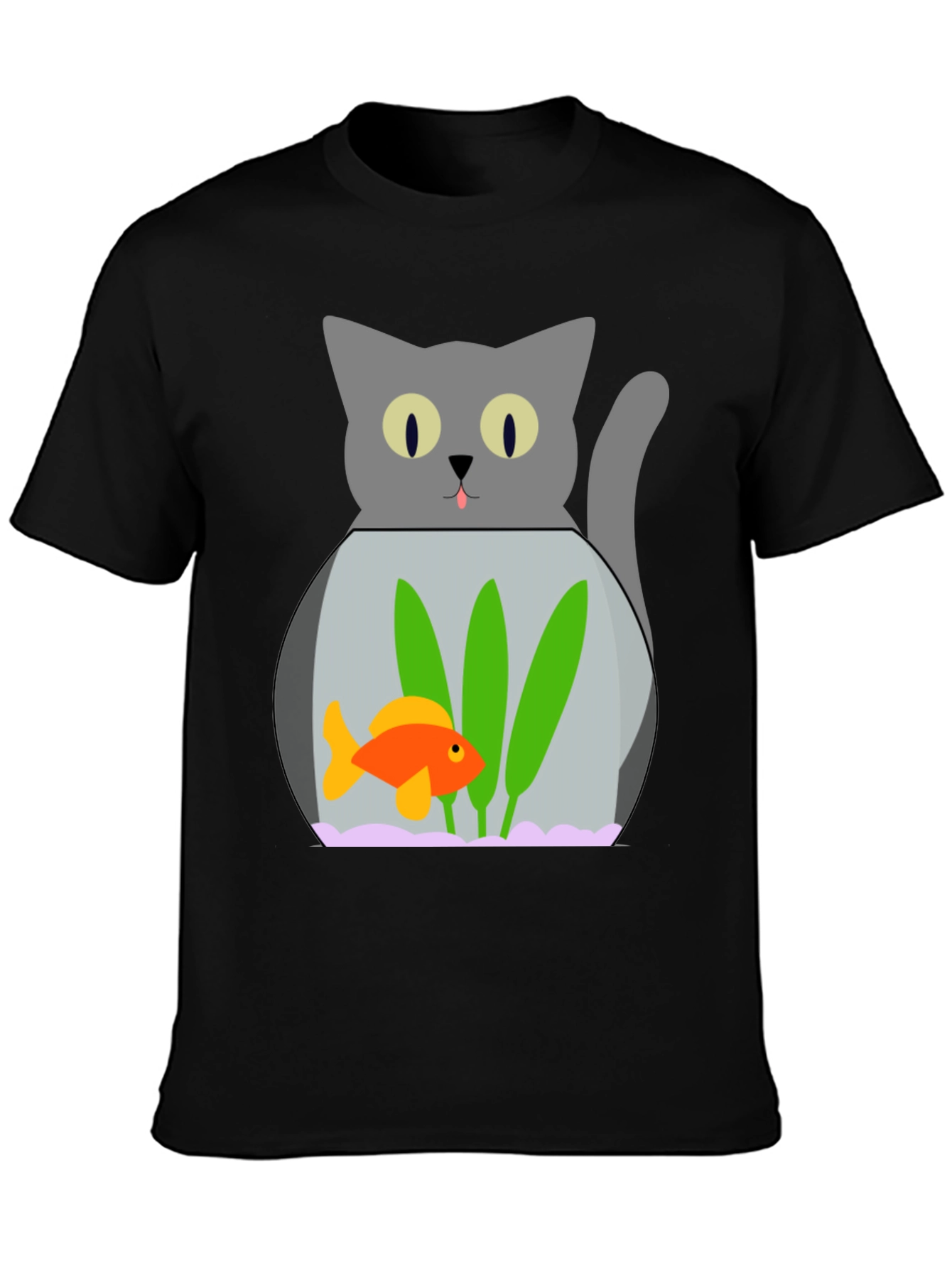 Cat & Goldfish Bowl Graphic T-Shirt - Novelty Tee
