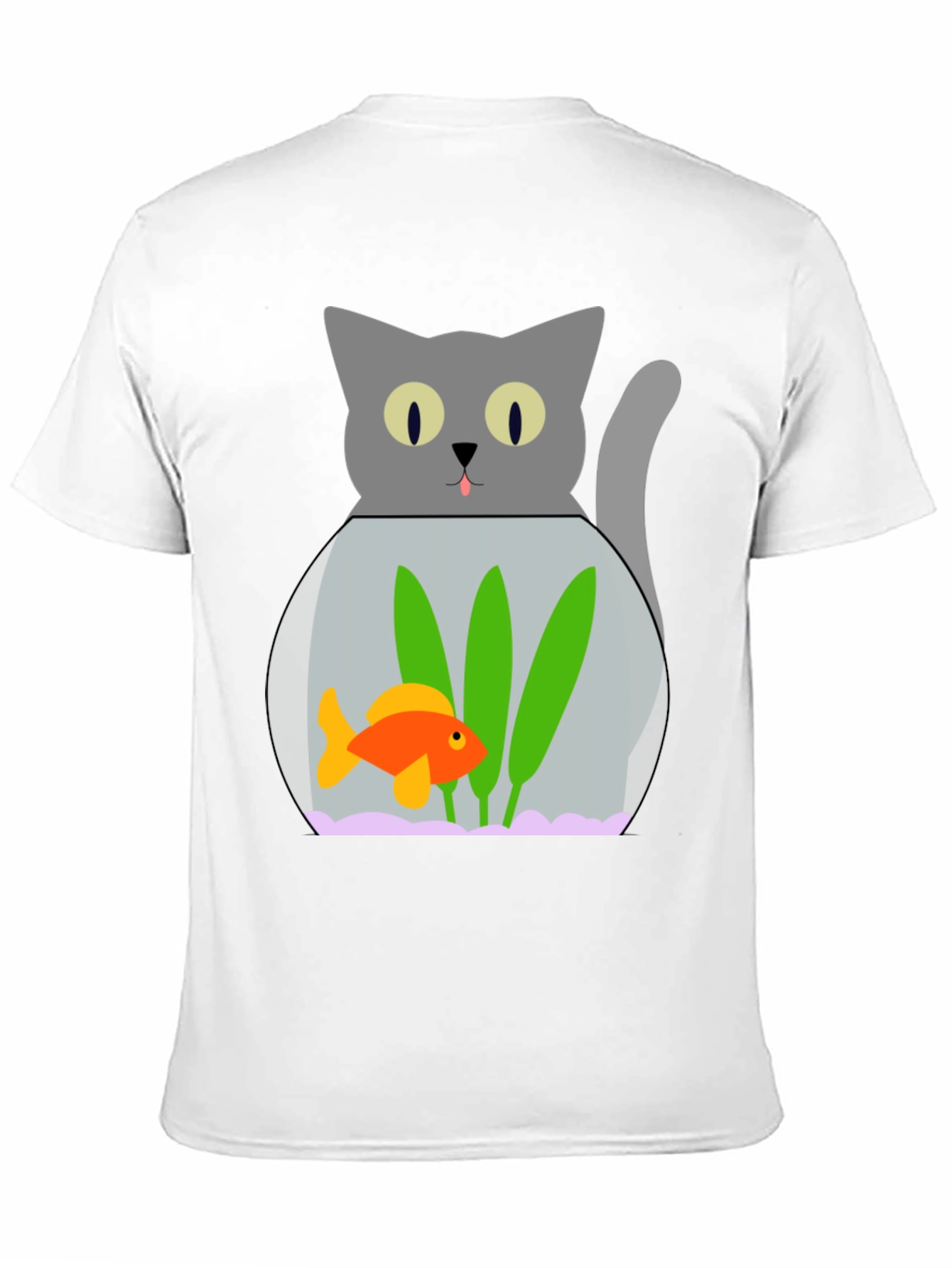 Cat & Goldfish Bowl Graphic T-Shirt - Novelty Tee