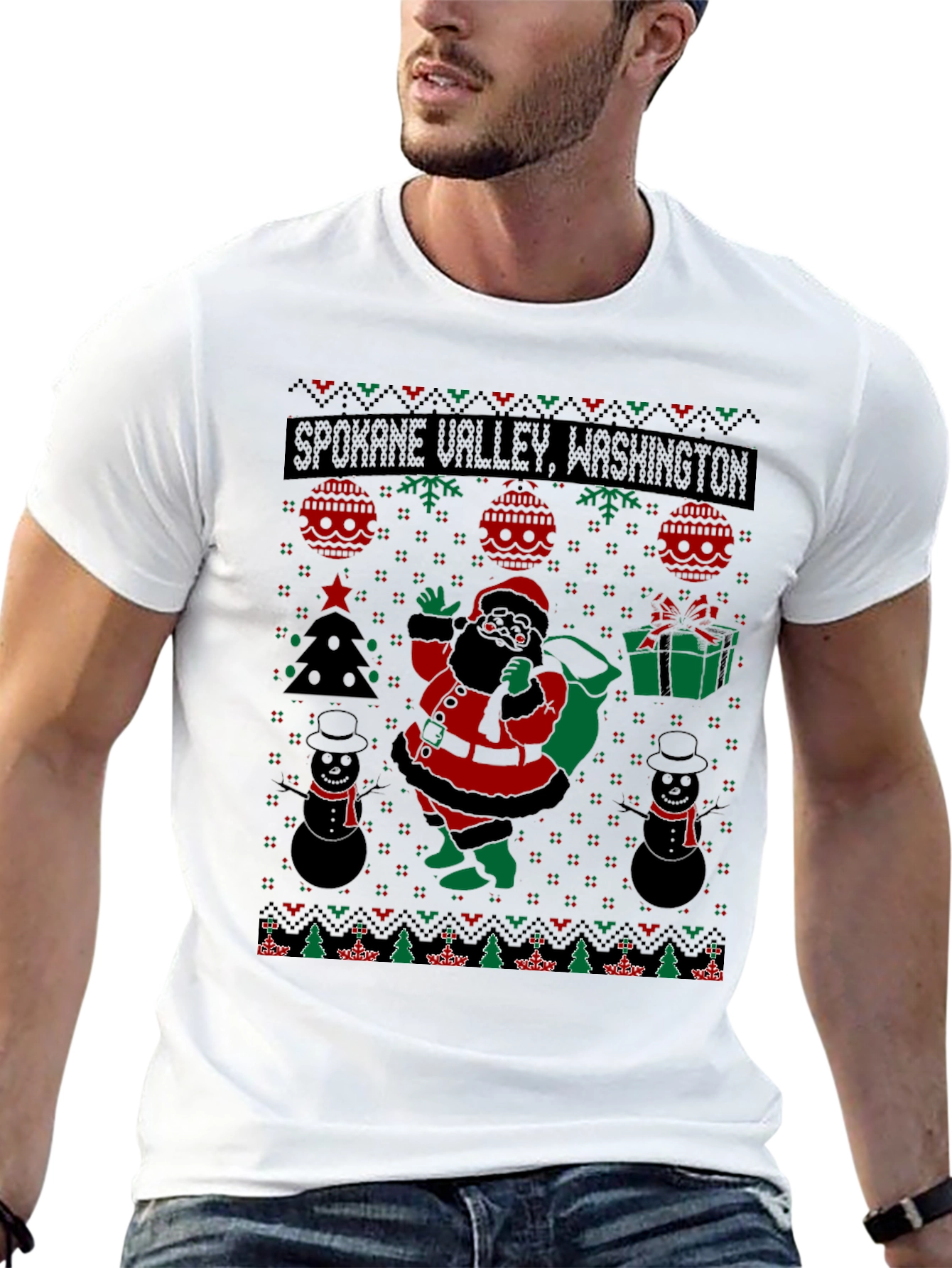 Spokane Valley Washington Ugly Christmas T-Shirt