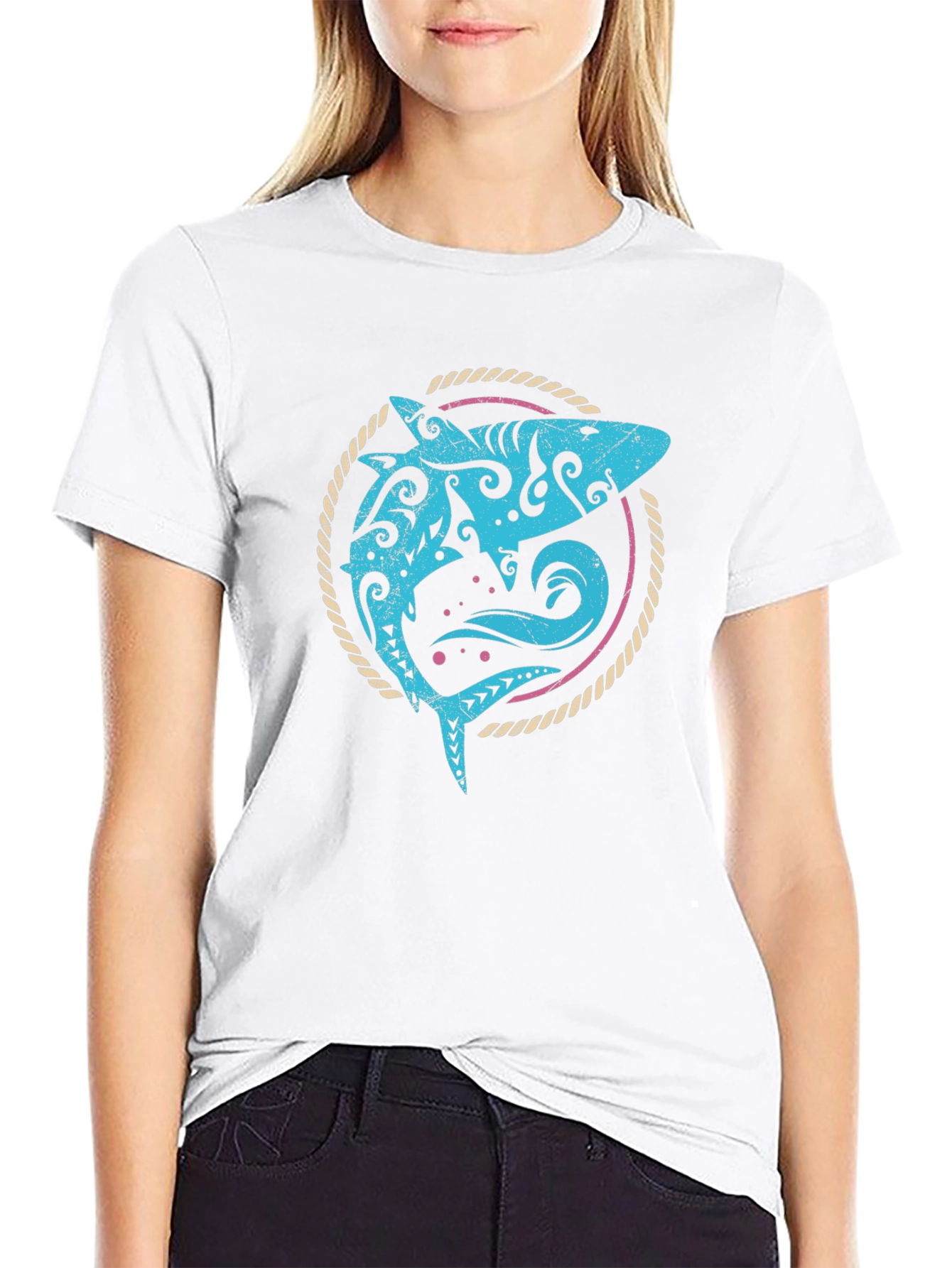 Tribal Shark Graphic Tee - Mens Black T-Shirt