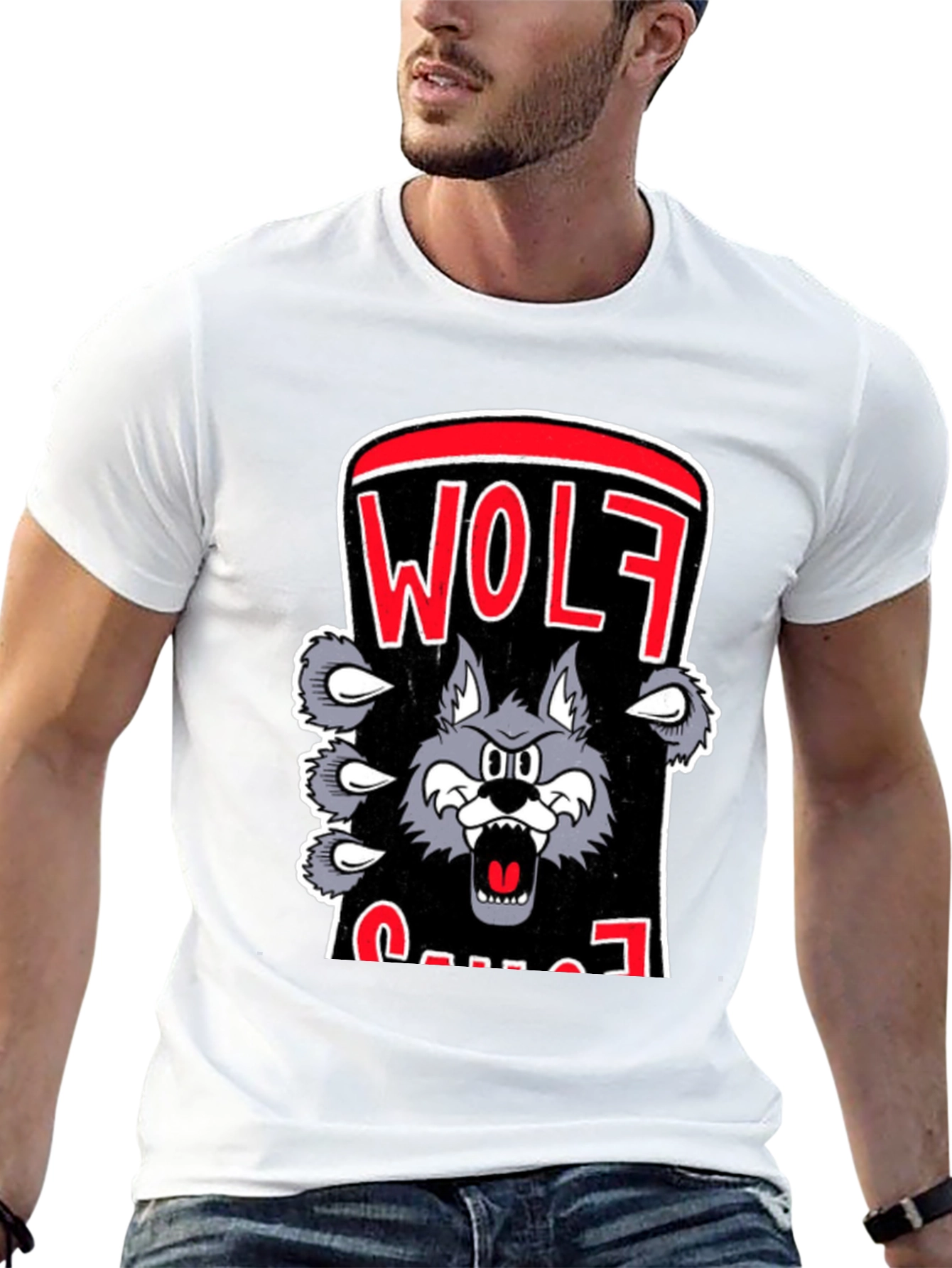 Wolf Cartoon Graphic Print T-Shirt
