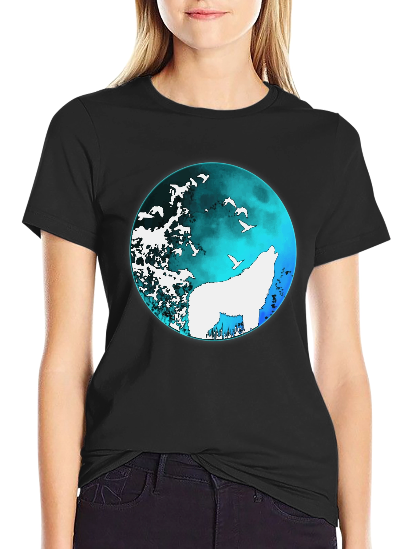 Wolf Moon Graphic Tee - Black Cotton T-Shirt