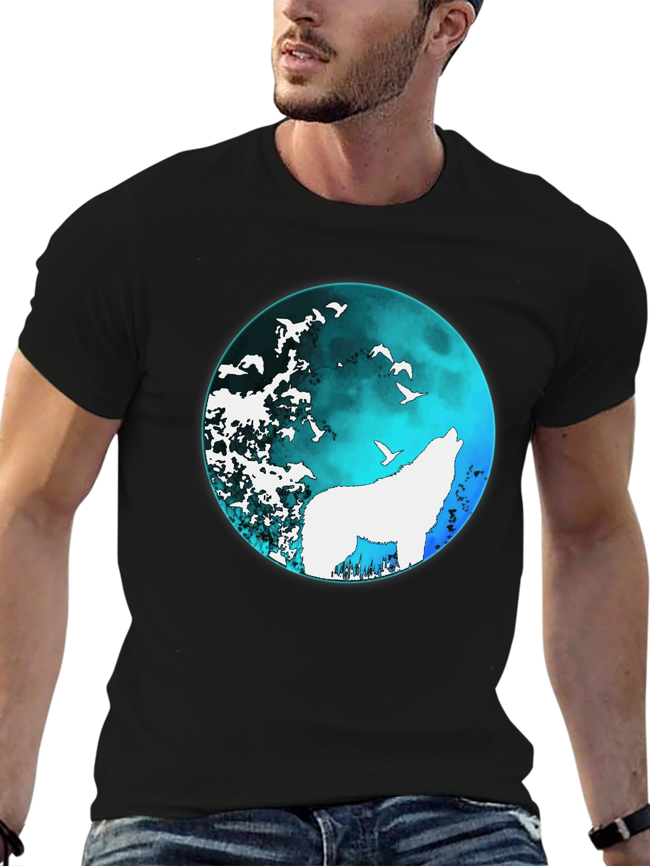 Wolf Moon Graphic Tee - Black Cotton T-Shirt