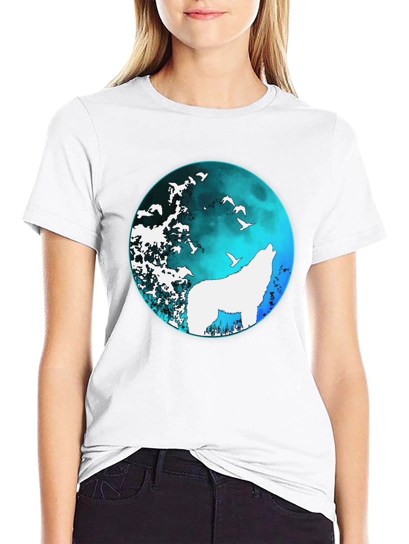 Wolf Moon Graphic Tee - Black Cotton T-Shirt