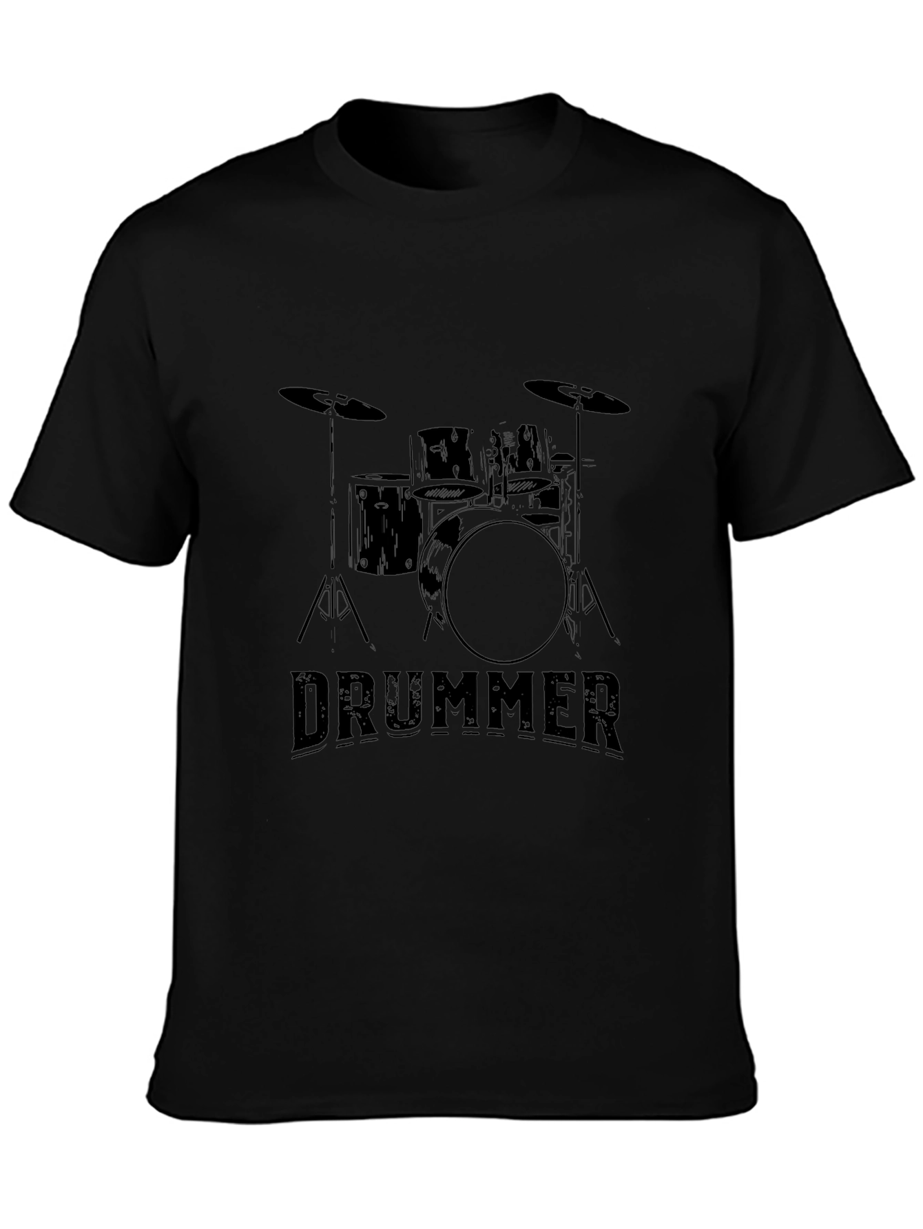 Drummer T-Shirt - Black Drum Kit Design Tee