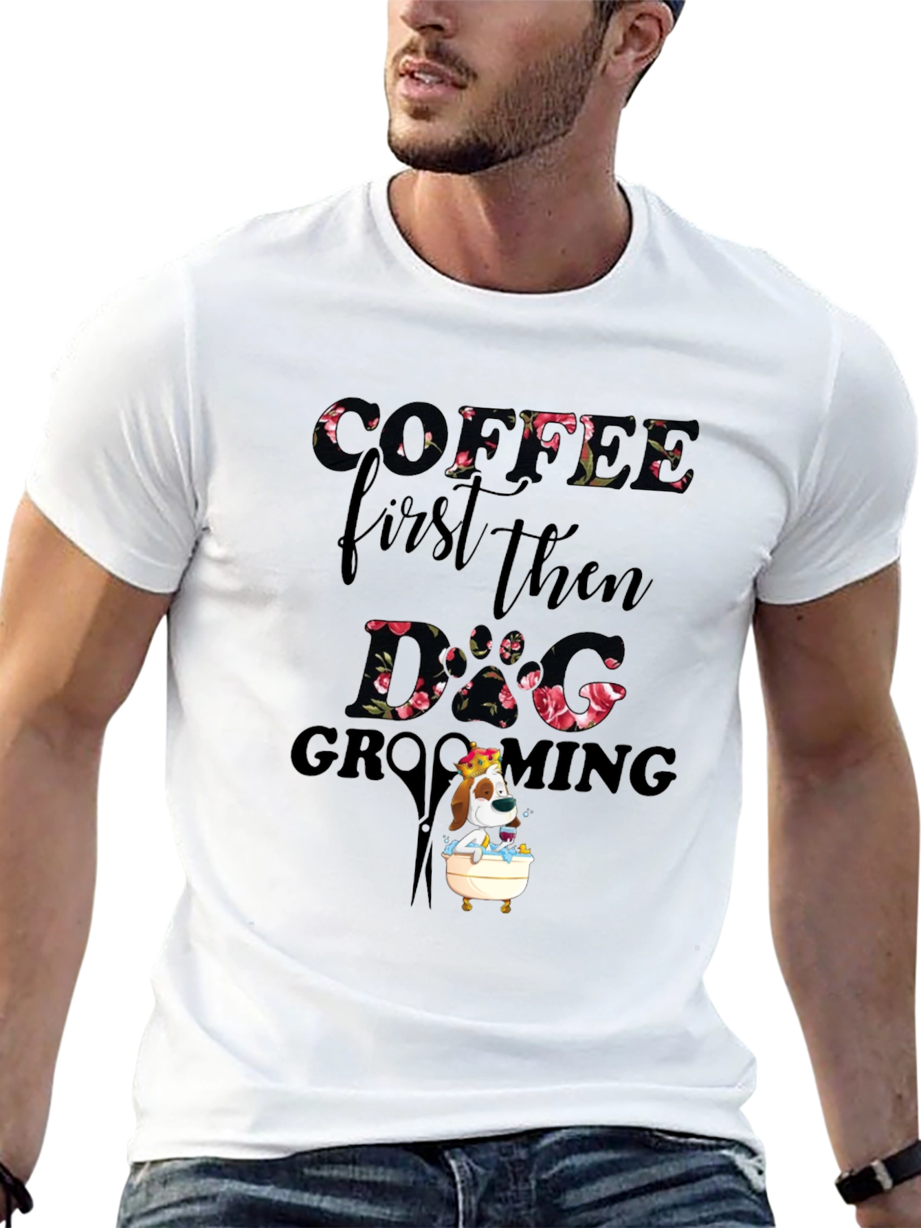 Coffee First Then Dog Grooming T-Shirt