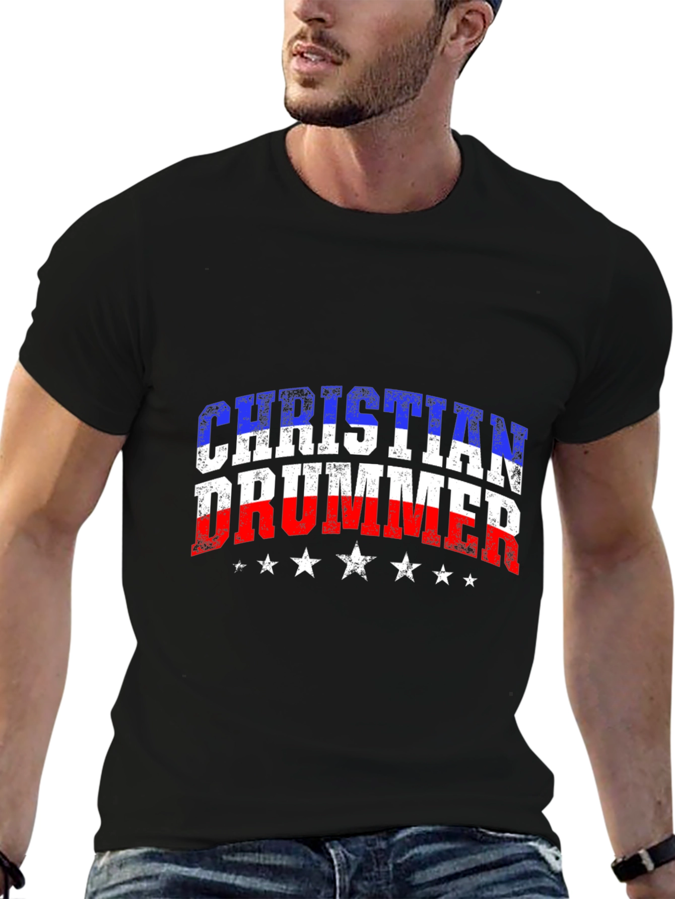 Christian Drummer USA Flag Graphic T-Shirt
