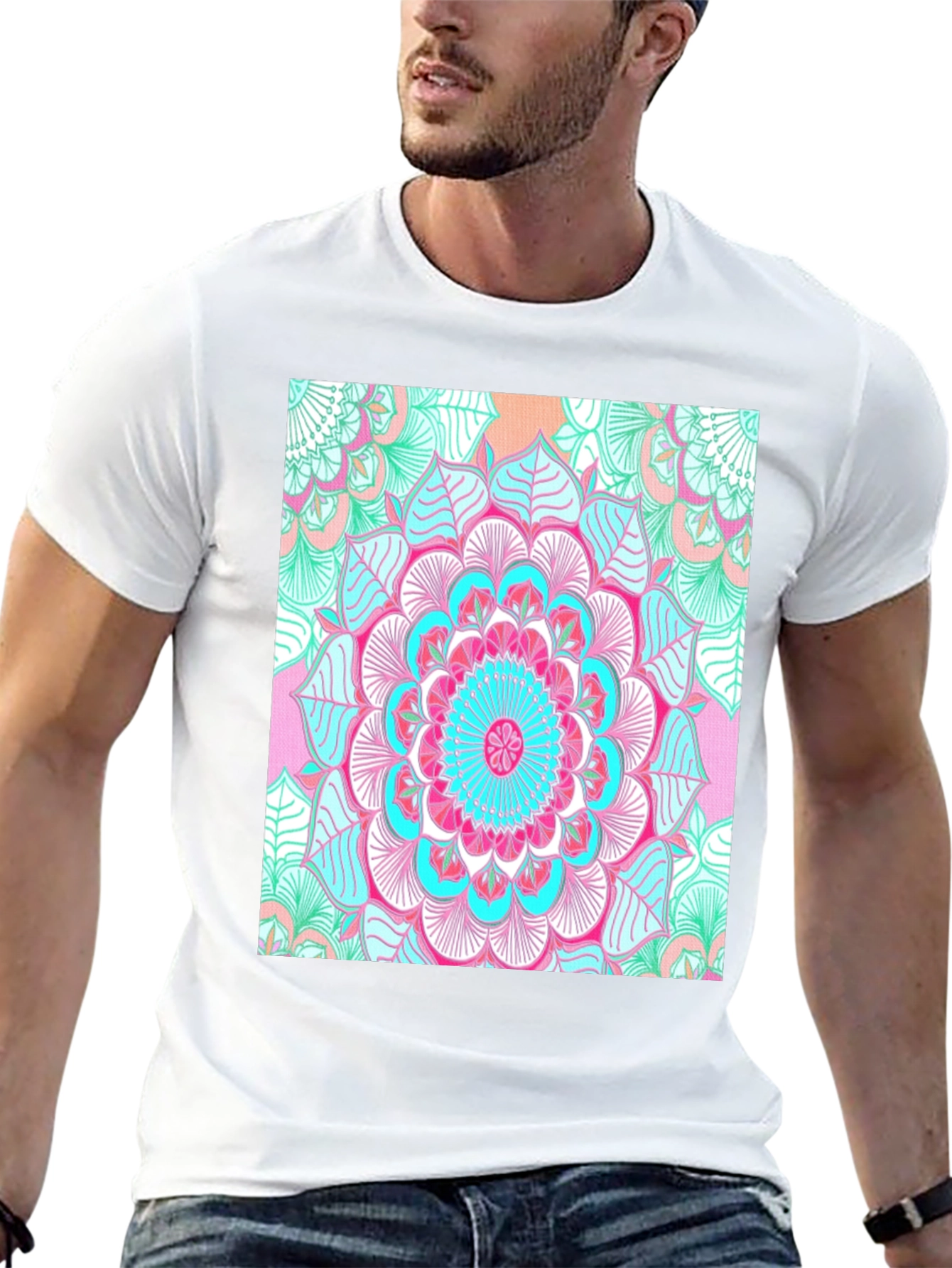 Vibrant Mandala Print Black T-Shirt