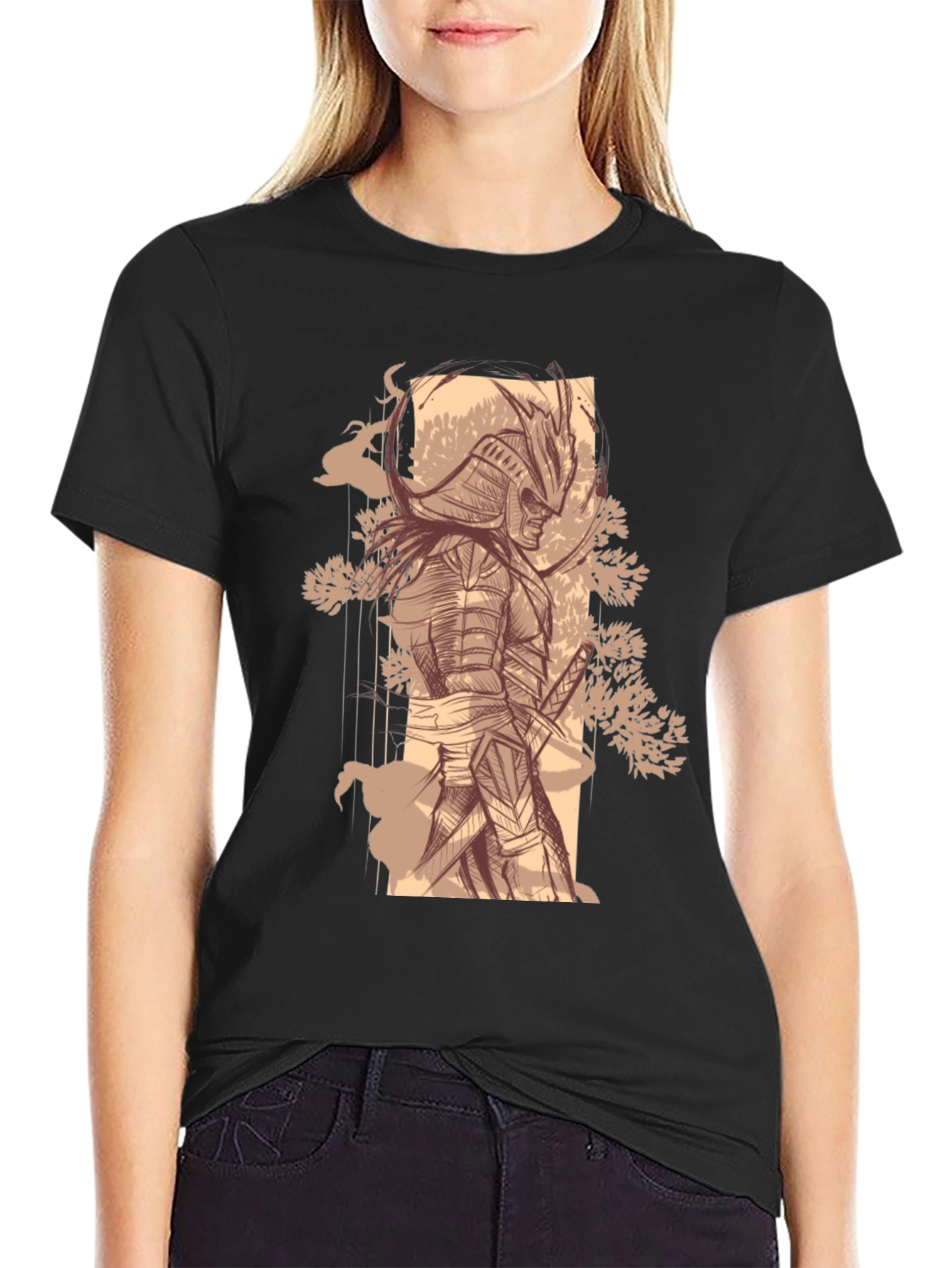 Samurai Graphic Tee - Stylish Black Cotton T-Shirt