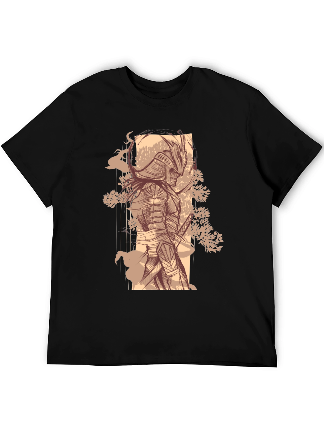 Samurai Graphic Tee - Stylish Black Cotton T-Shirt