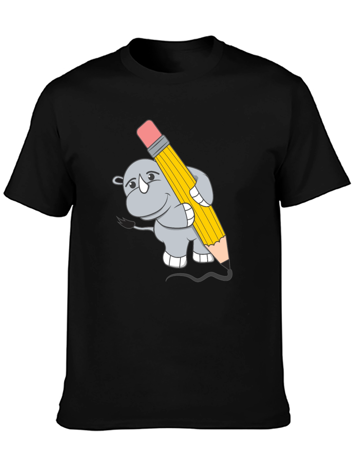 Rhino with Pencil Graphic Tee - Unisex Black T-Shirt