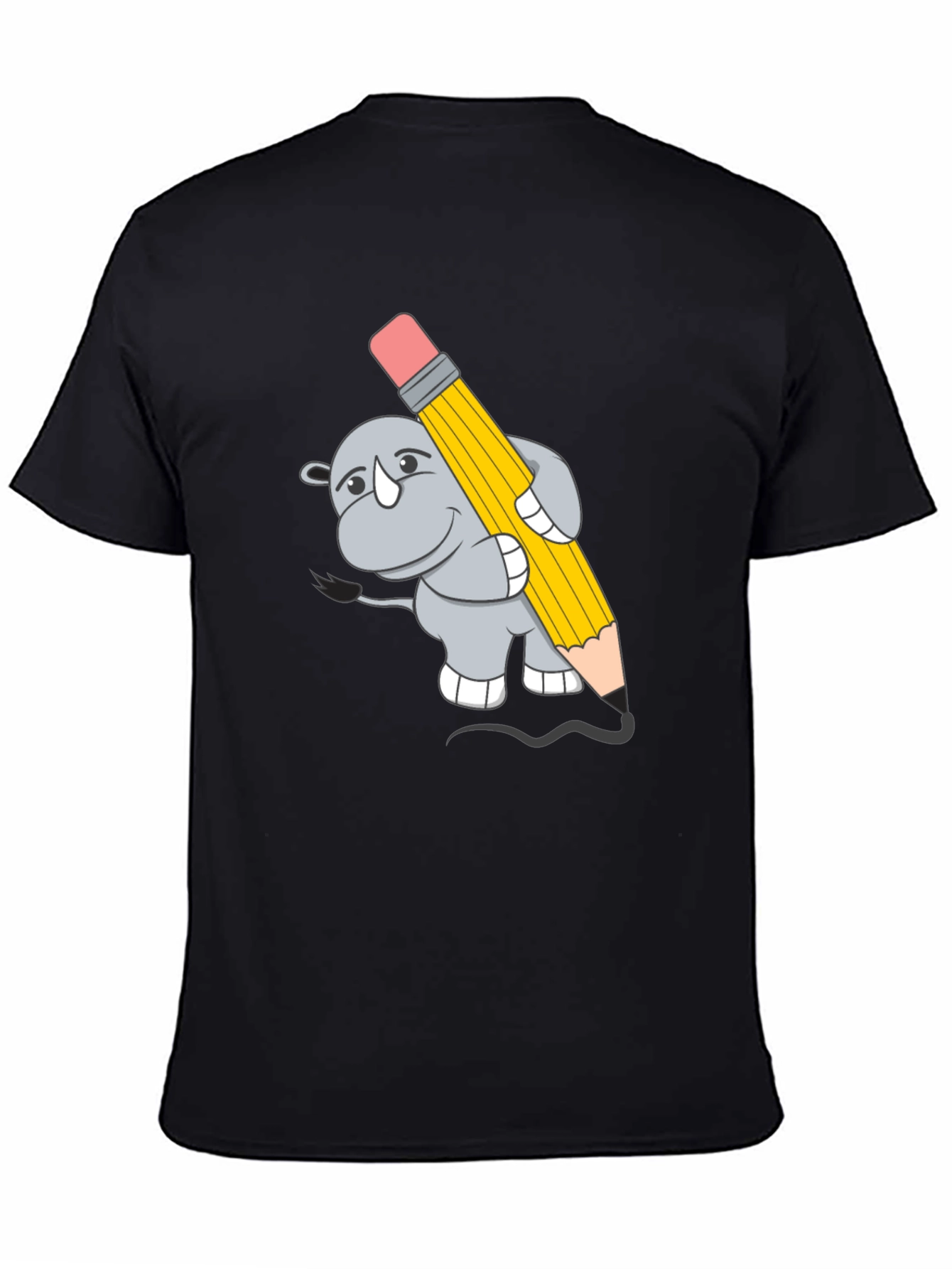Rhino with Pencil Graphic Tee - Unisex Black T-Shirt
