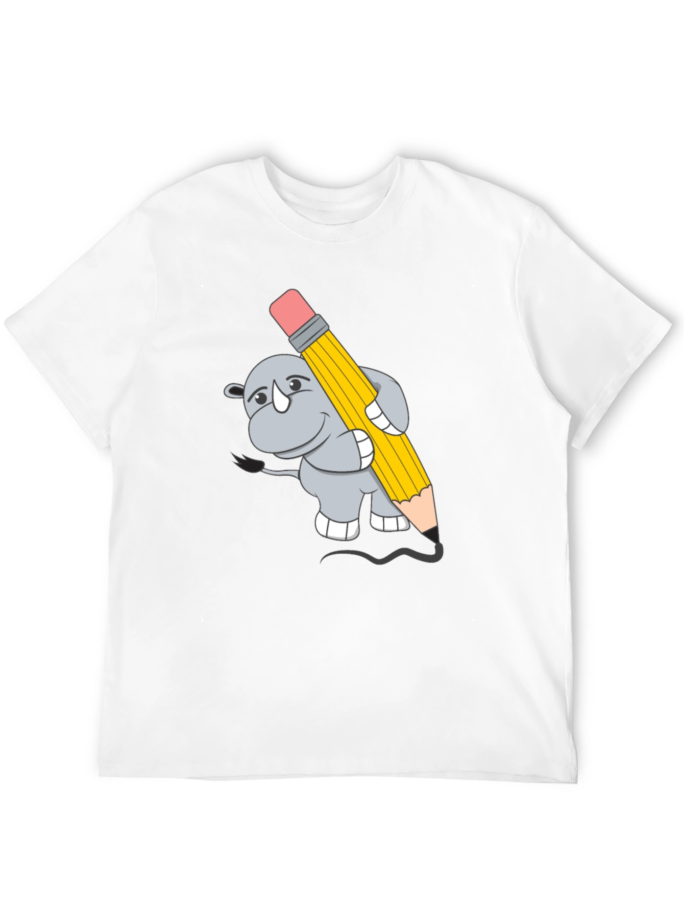Rhino with Pencil Graphic Tee - Unisex Black T-Shirt