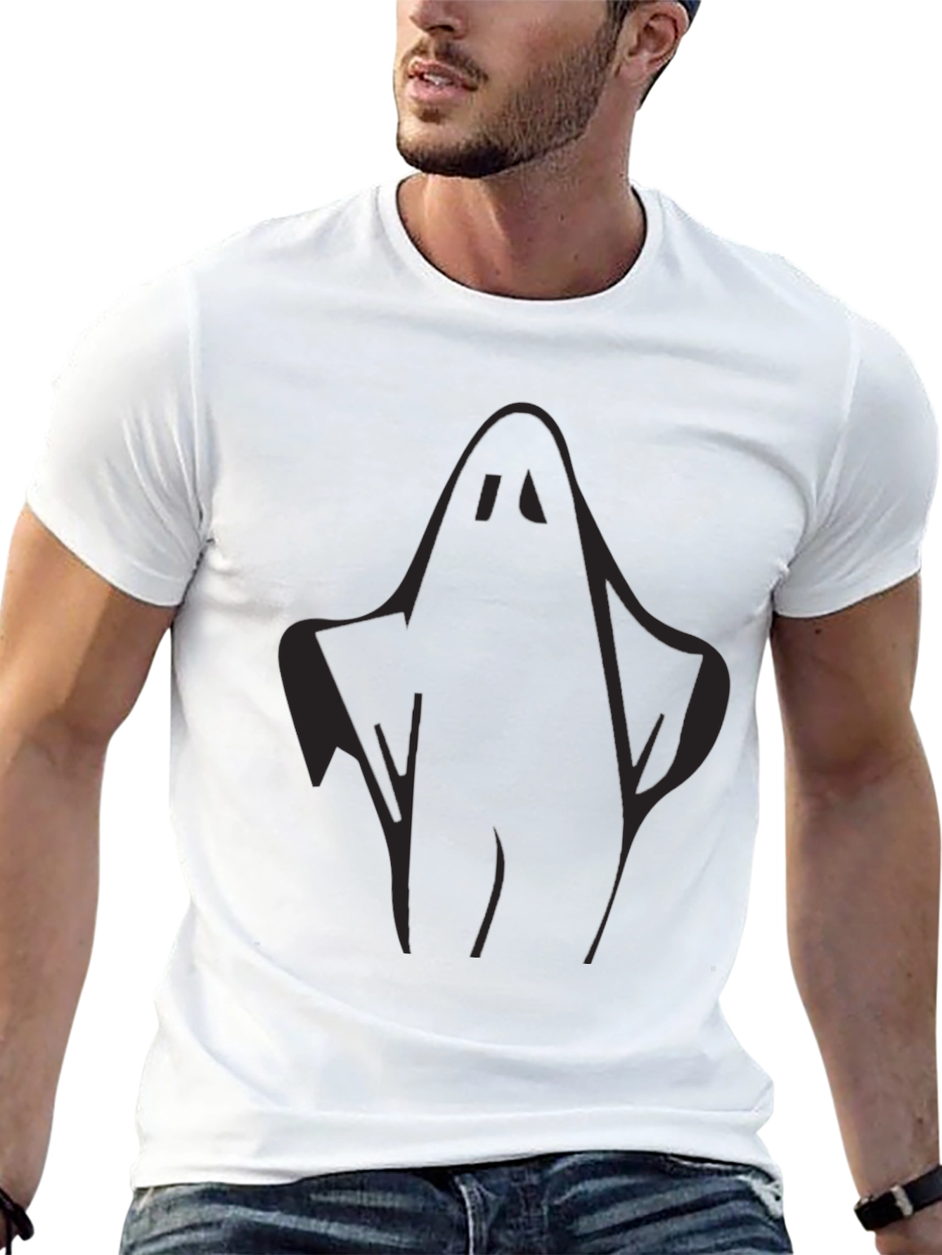 Spooky Ghost Graphic Tee - Black Halloween T-Shirt