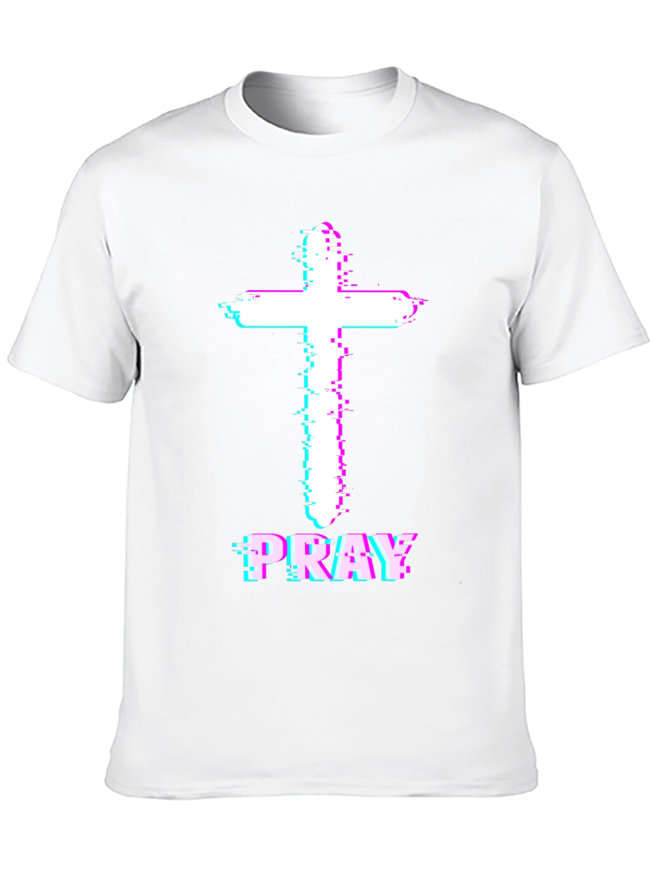 Pray Cross Glitch T-Shirt - Christian Faith Tee