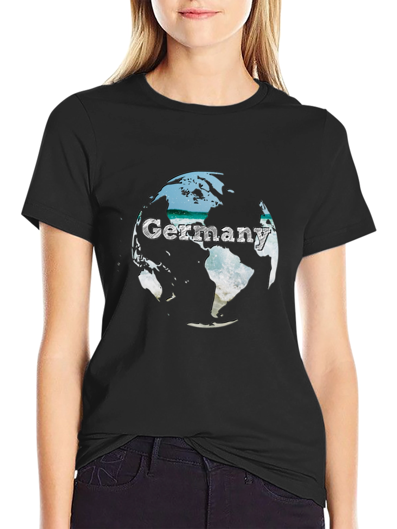 Germany Globe Graphic Tee - Black Crew Neck T-Shirt