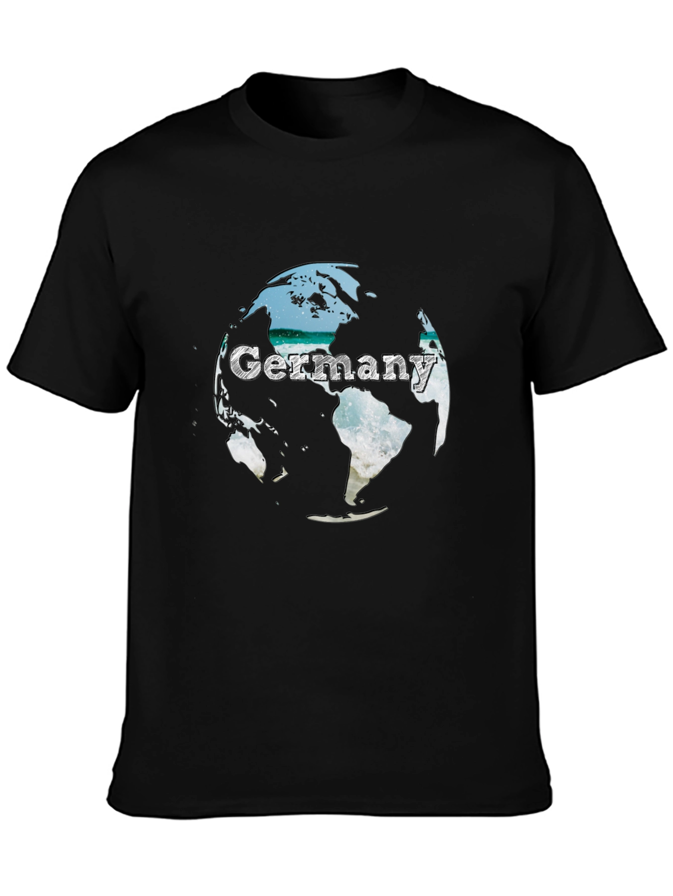 Germany Globe Graphic Tee - Black Crew Neck T-Shirt