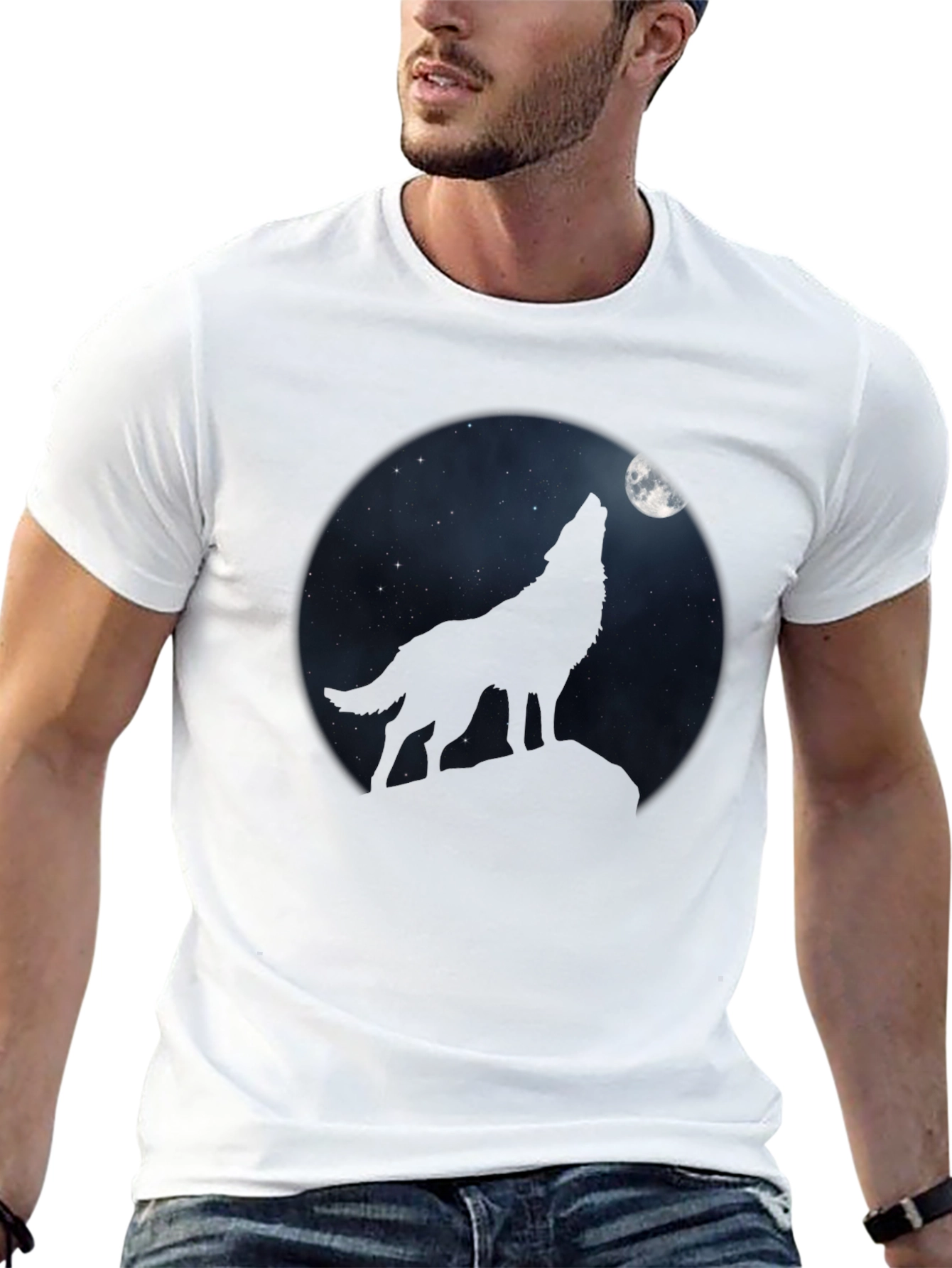 Wolf Howling at Moon Black T-Shirt