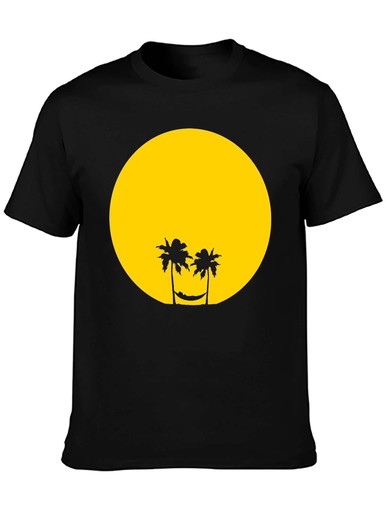 Tropical Sunset Graphic Tee - Black Cotton T-Shirt