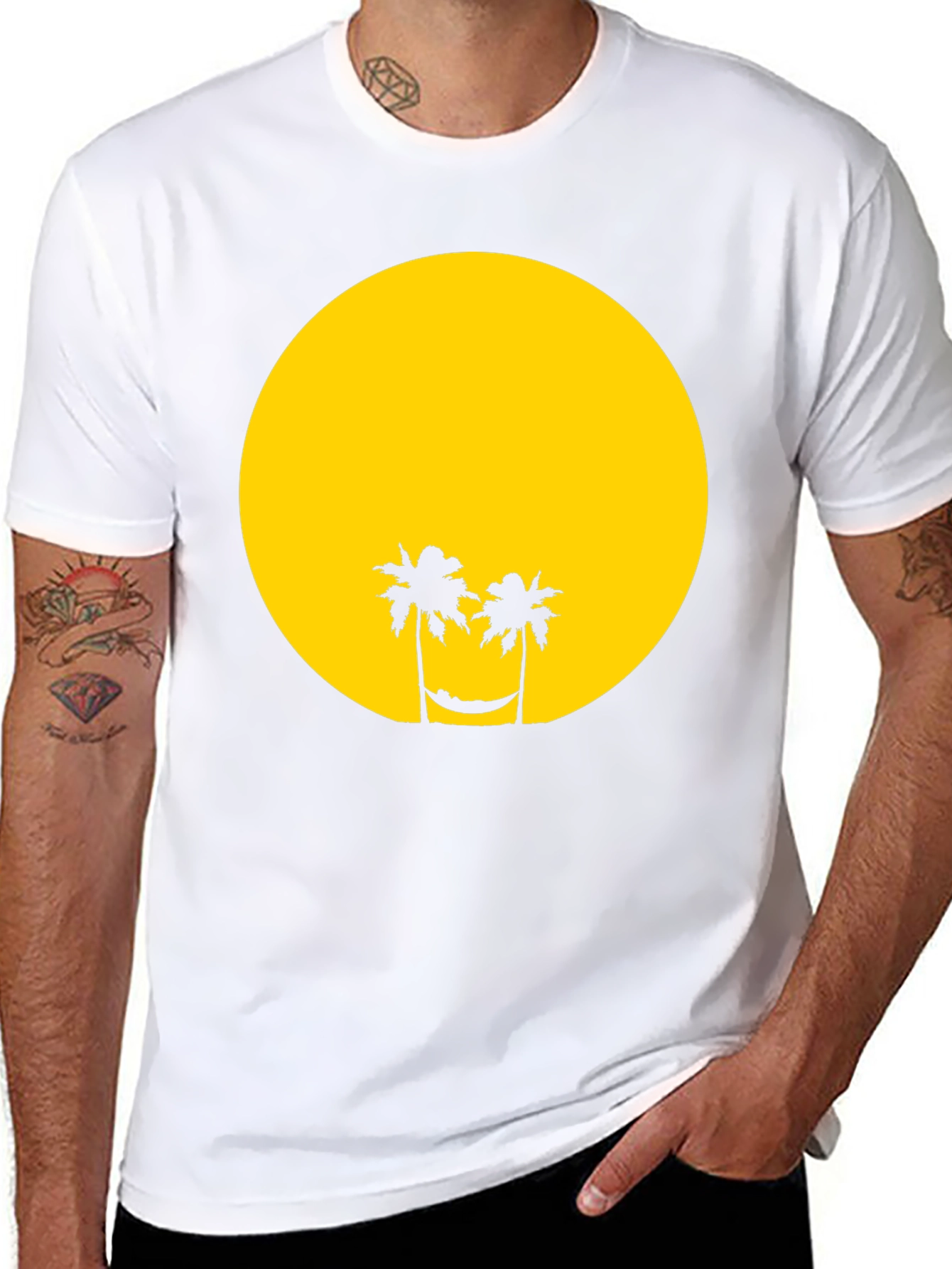 Tropical Sunset Graphic Tee - Black Cotton T-Shirt
