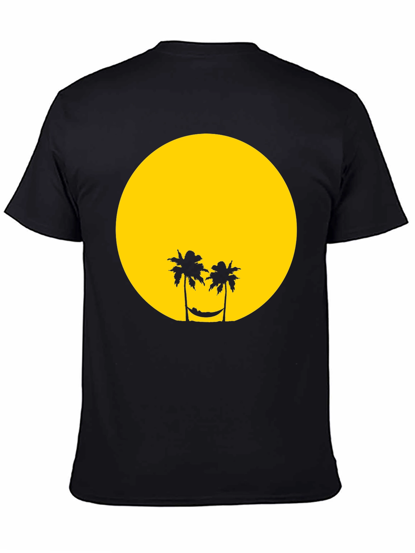 Tropical Sunset Graphic Tee - Black Cotton T-Shirt