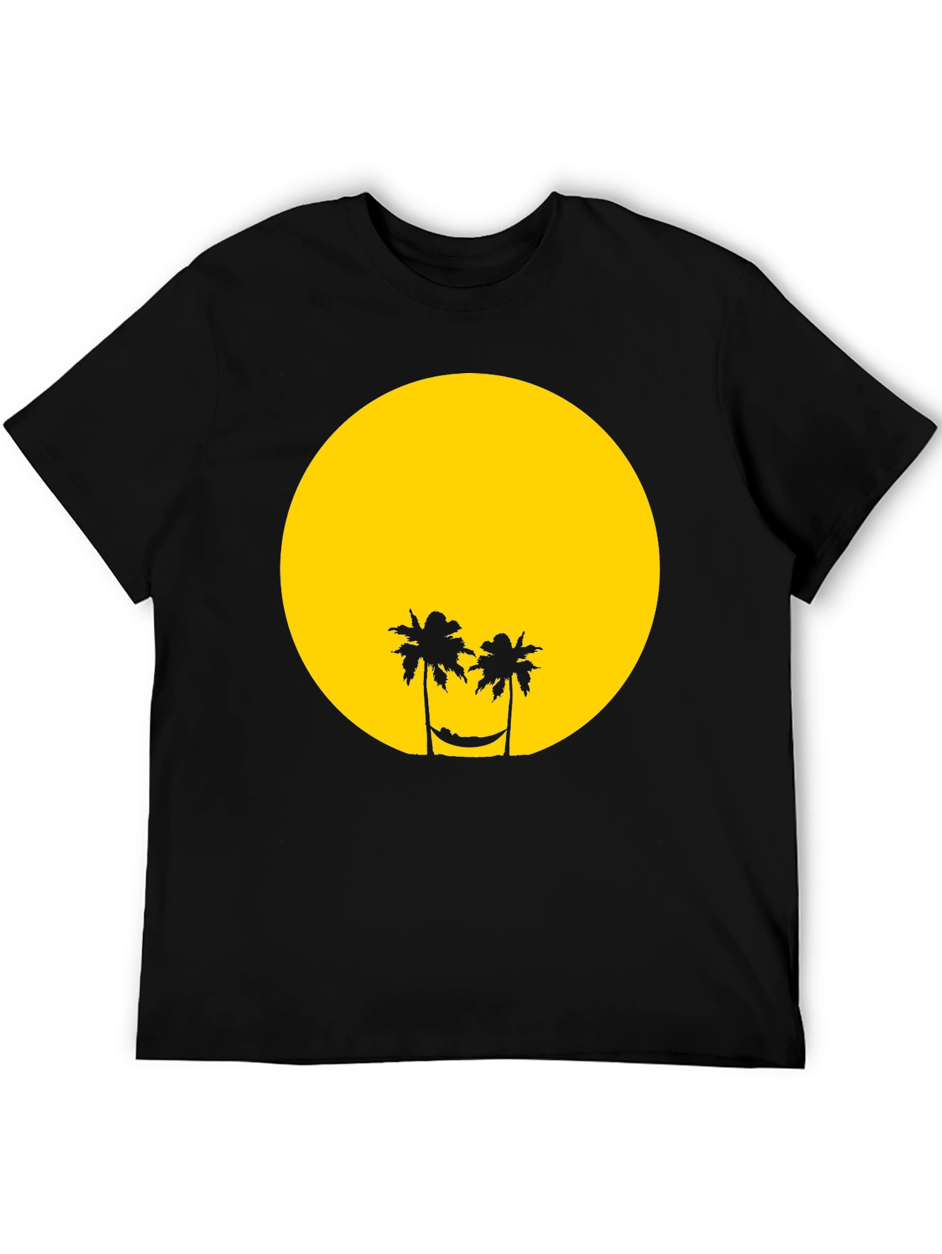 Tropical Sunset Graphic Tee - Black Cotton T-Shirt