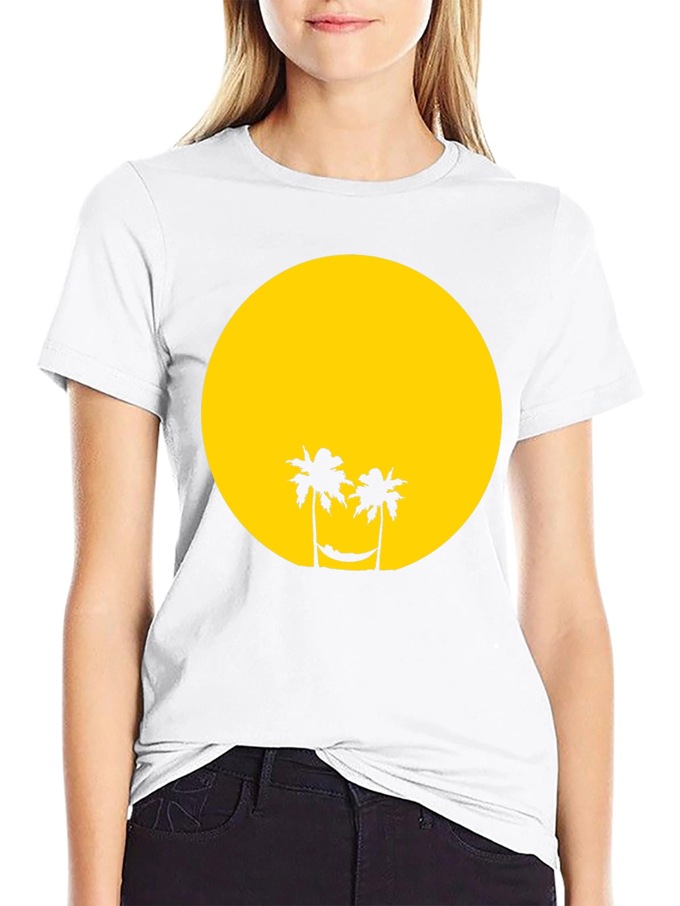 Tropical Sunset Graphic Tee - Black Cotton T-Shirt