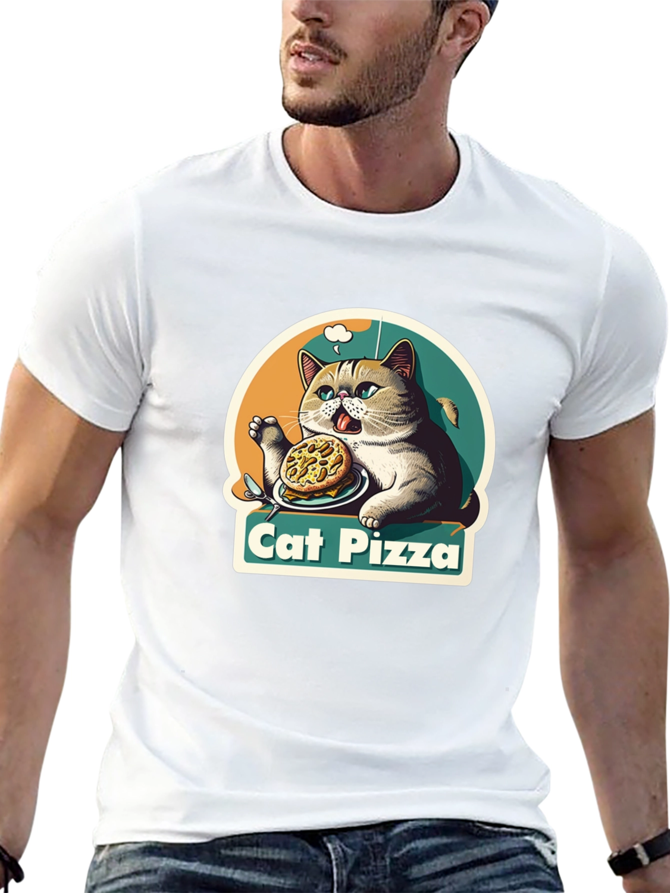 Cat Pizza Graphic T-Shirt