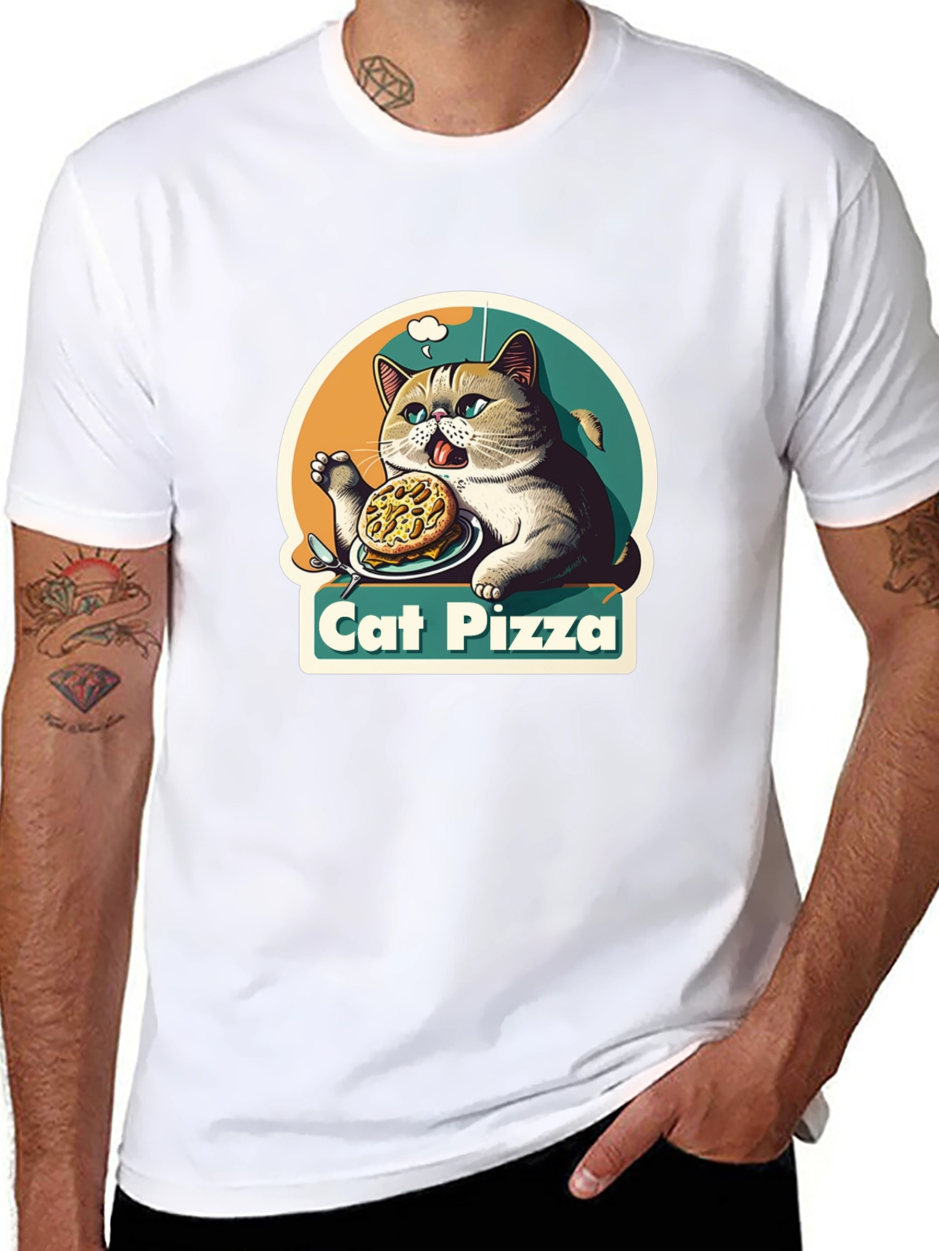 Cat Pizza Graphic T-Shirt