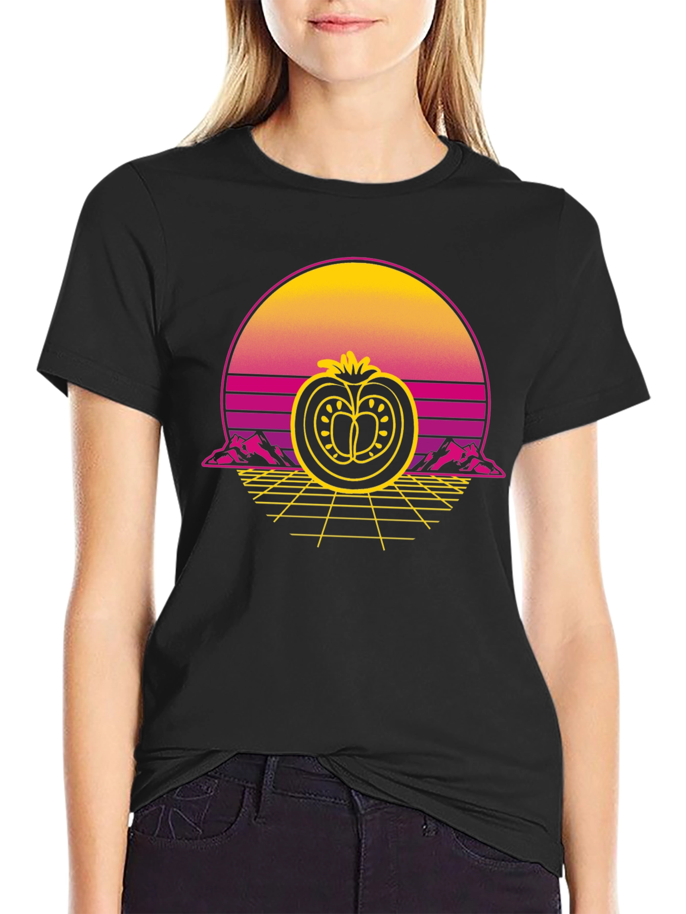 Retro Tomato Graphic Tee - Black Cotton T-Shirt