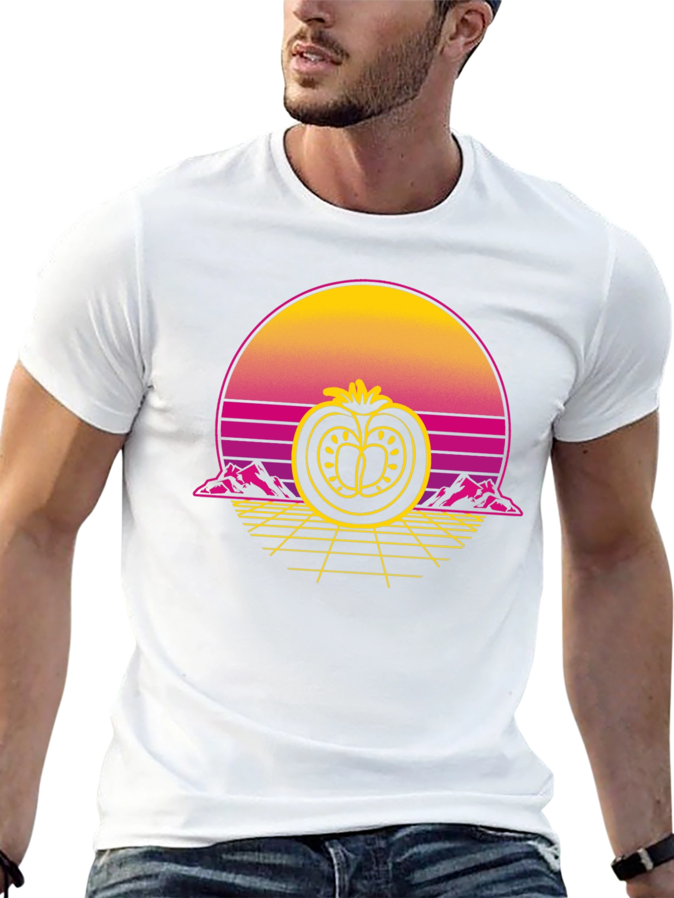 Retro Tomato Graphic Tee - Black Cotton T-Shirt