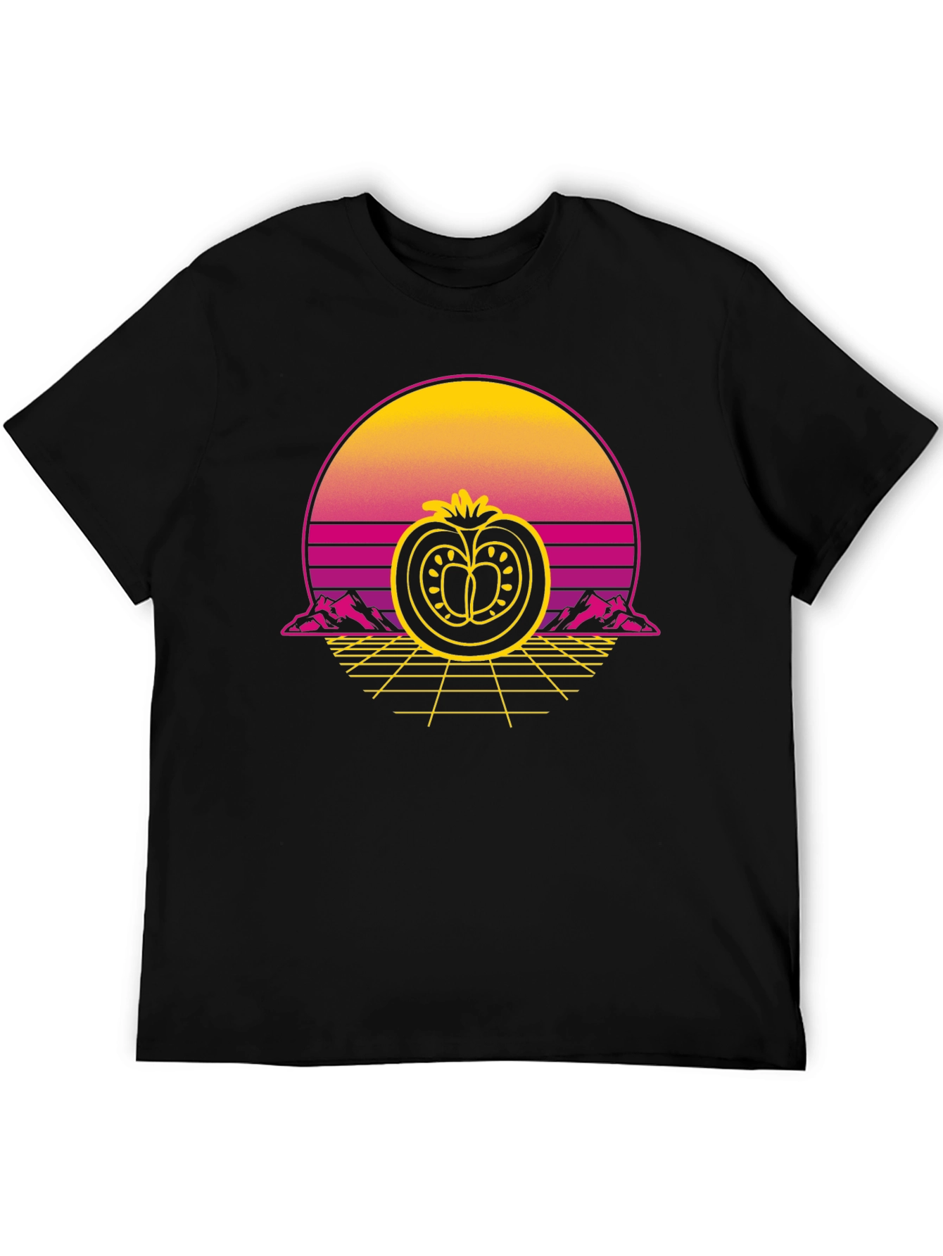 Retro Tomato Graphic Tee - Black Cotton T-Shirt