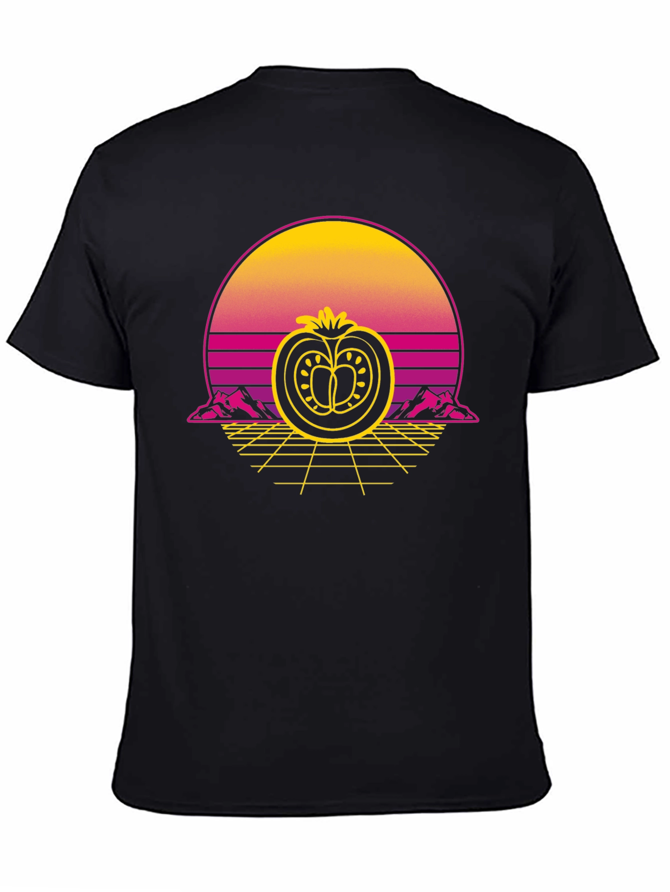 Retro Tomato Graphic Tee - Black Cotton T-Shirt