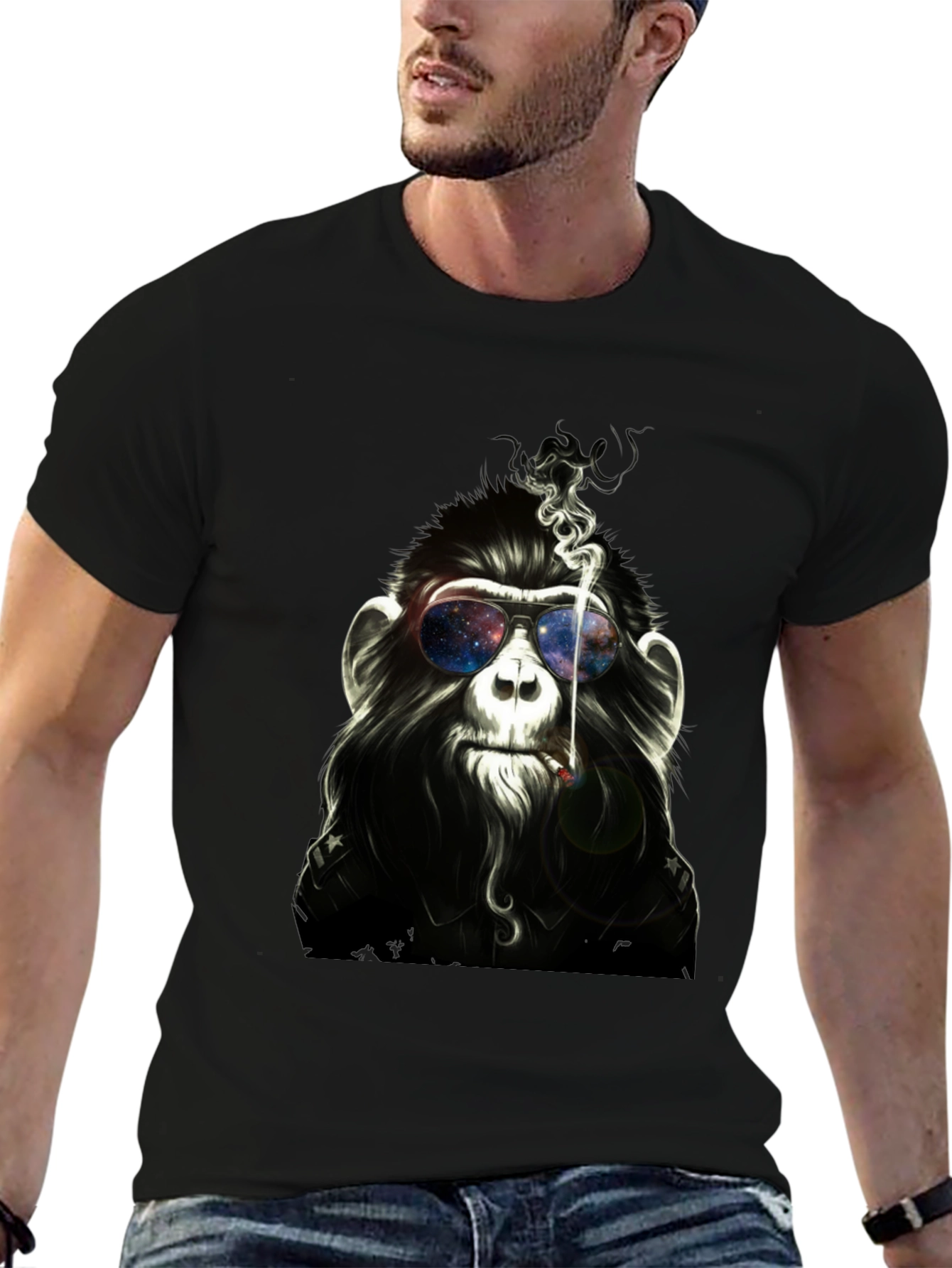 Cool Monkey Smoking Black T-Shirt
