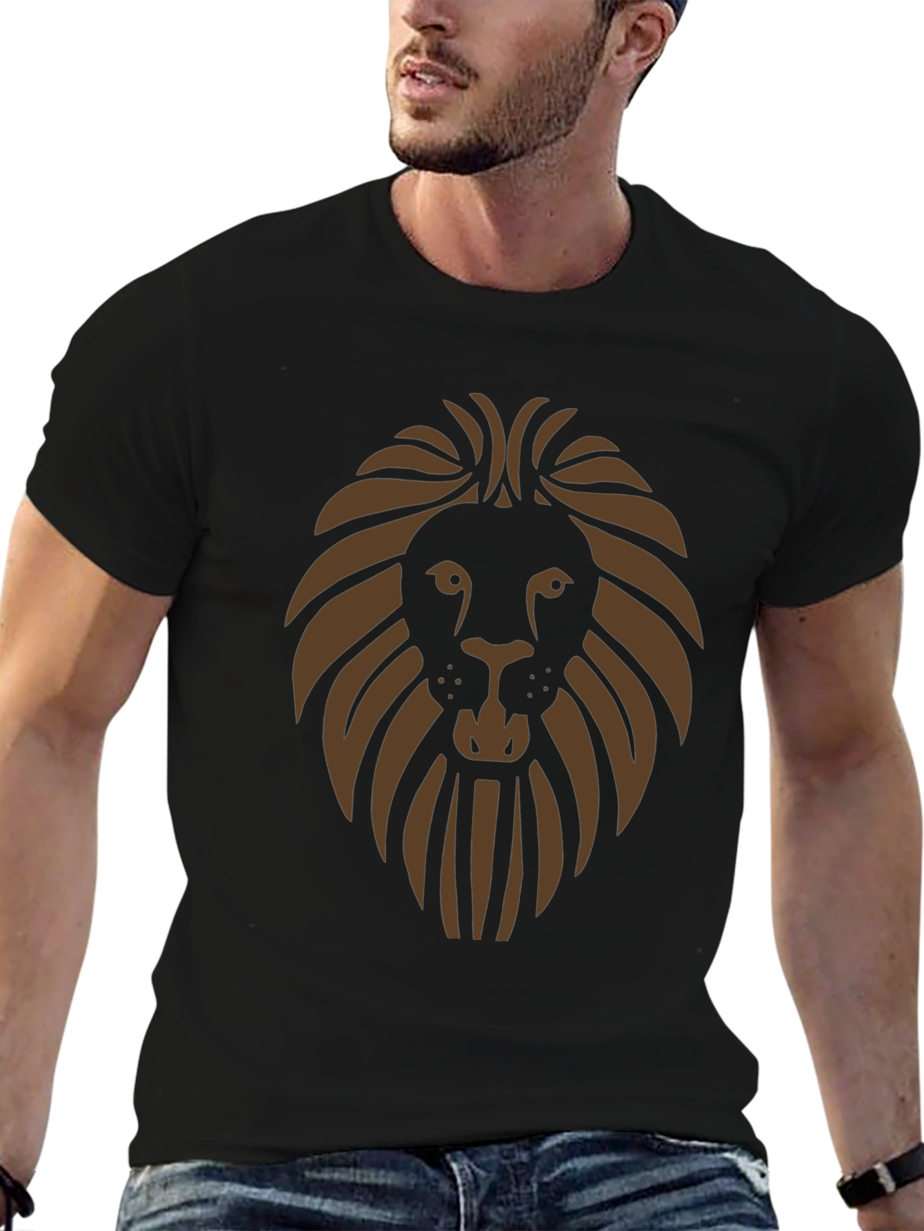 Lion Graphic Print Mens Black T-Shirt